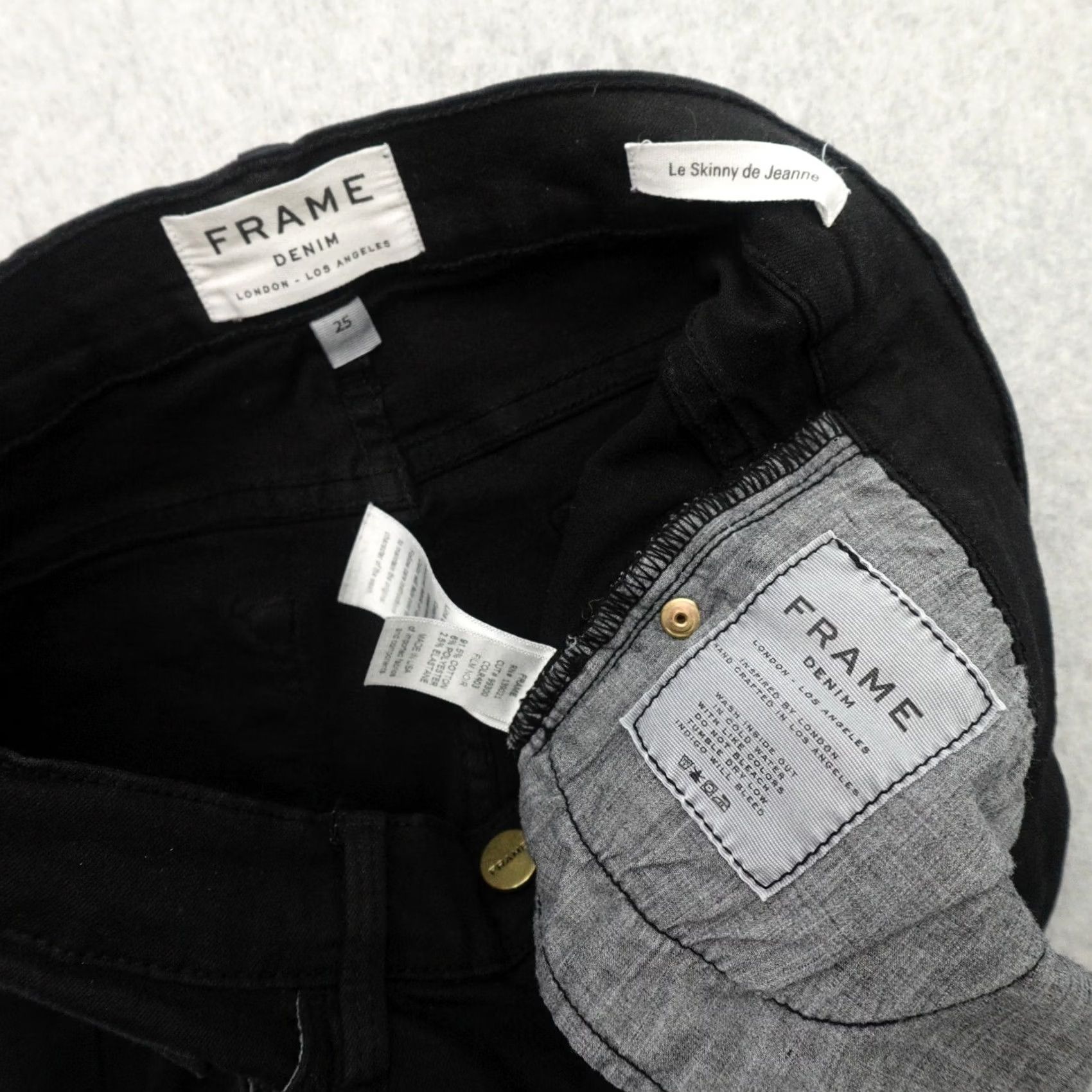 Frame VINTAGE FRAME Le Skinny de Jeanne Jeans Womens 25 (25X29) Black Distressed Stretch Skinny Size 42" / US 20 - 4 Thumbnail