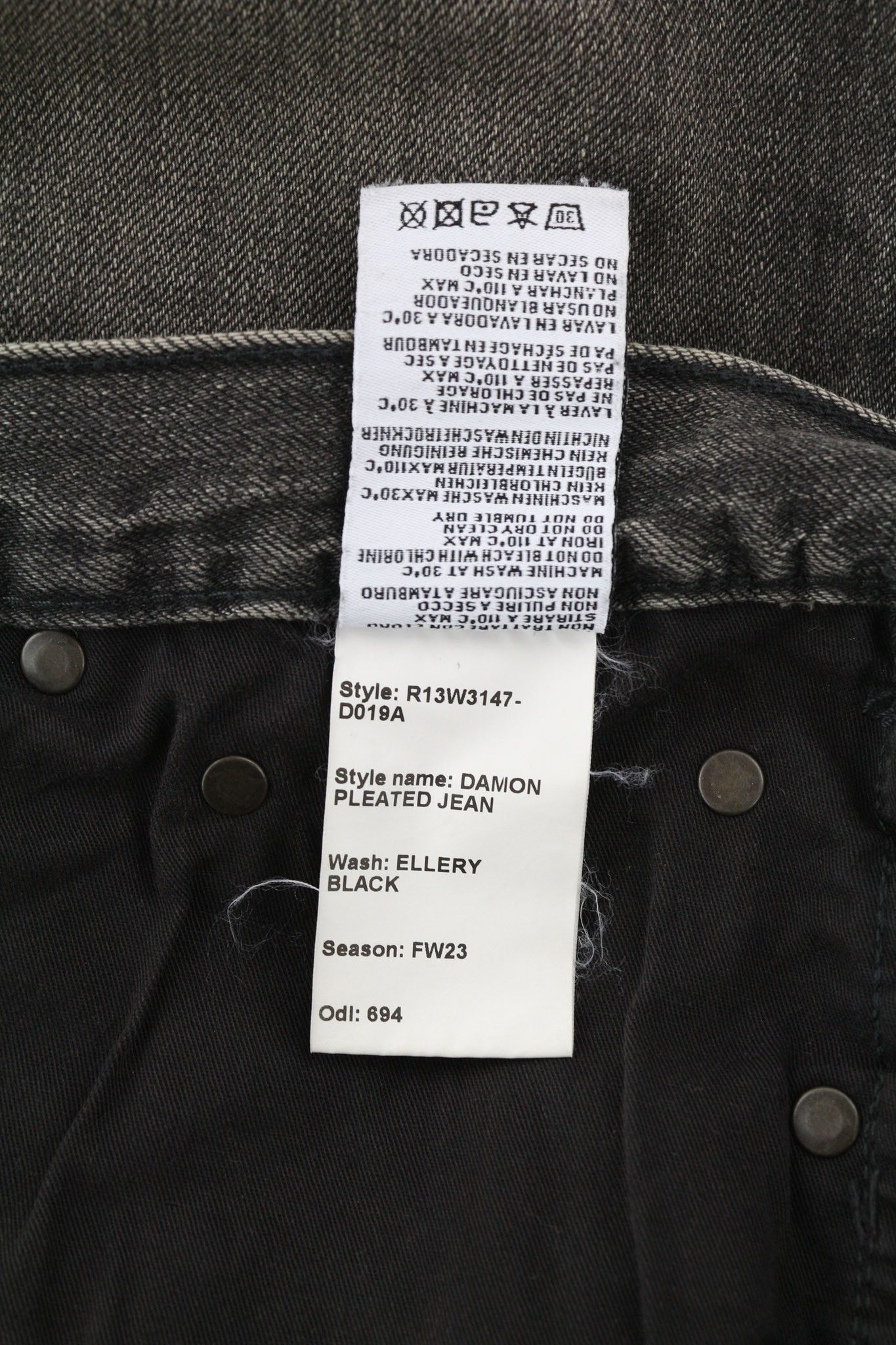 R13 DAMON IT27 Wide Fit Cotton Washed Black Jeans 80259 Size 27" / US 4 / IT 40 - 8 Thumbnail