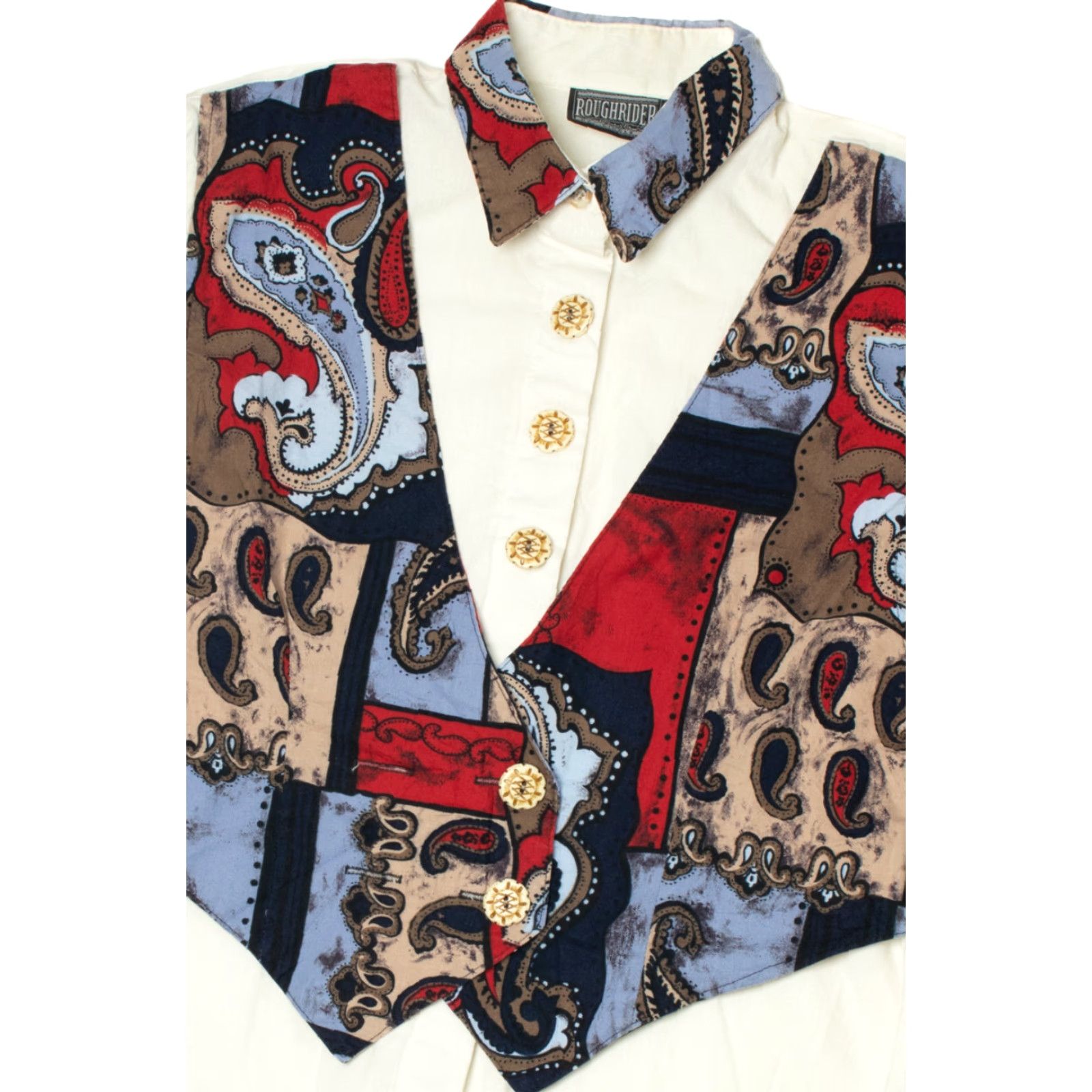 Vintage VINTAGE Rough Rider Shirt Medium White T-Shirt Men’s Womens Unisex Adults 1990s Puffy Paisley Built In Vest Button Up Shirt Size US M / EU 48-50 / 2 - 3 Thumbnail