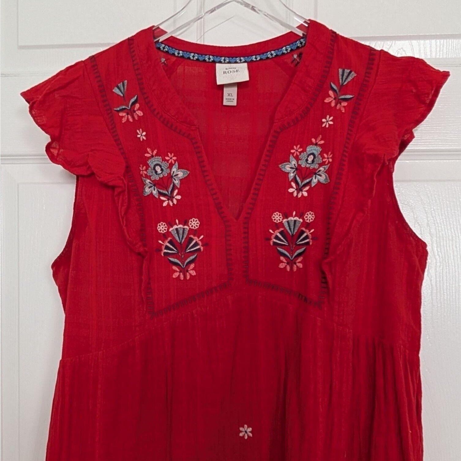 Designer Knox Rose Embroidered Floral Dress Womens Size XL Red Ruffle Size XL / US 12-14 / IT 48-50 - 2 Thumbnail