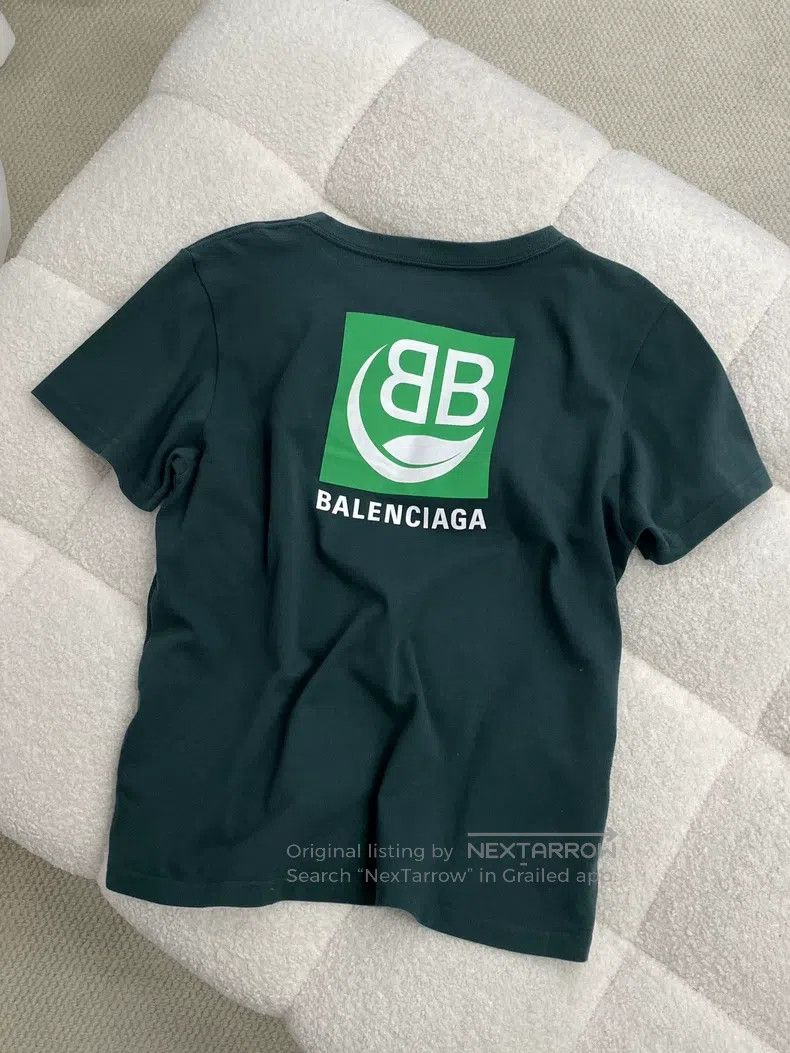 Balenciaga Balenciaga Double B Green Logo Green Short Sleeve T Size US L / EU 52-54 / 3 - 2 Thumbnail