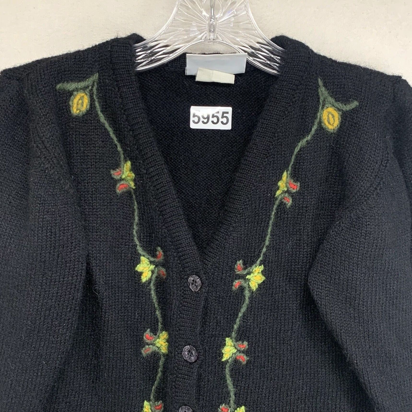 Laura Ashley VINTAGE Laura Ashley Wool Cardigan Sweater Women Size 6 Cropped Floral Embroidered Black Fall Winter Size M / US 6-8 / IT 42-44 - 3 Thumbnail