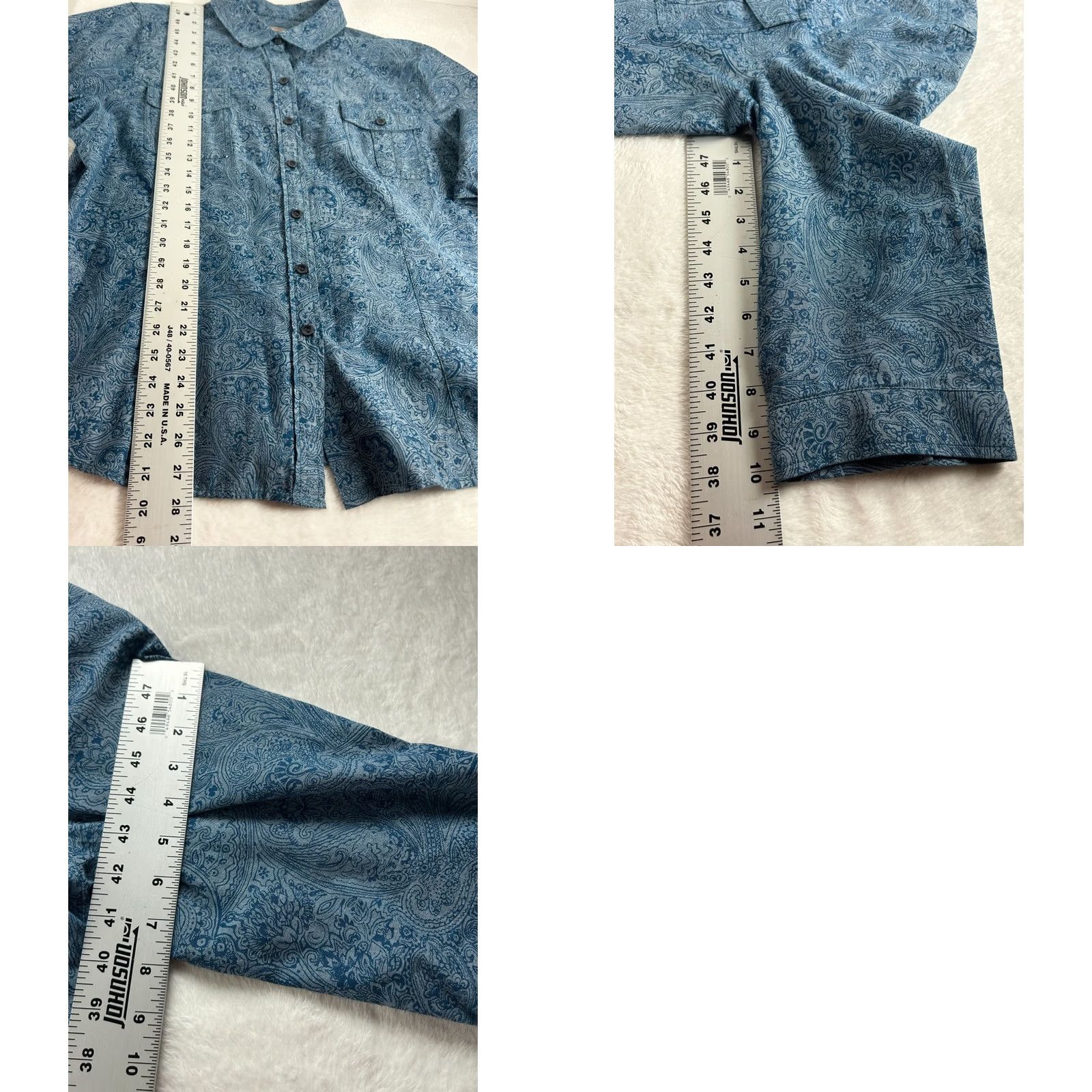 Vintage Chico's Womens Blue Paisley Button-Up Shirt Size 3 Cotton 3/4 Sleeve Casual Top Size XS / US 0-2 / IT 36-38 - 8 Thumbnail