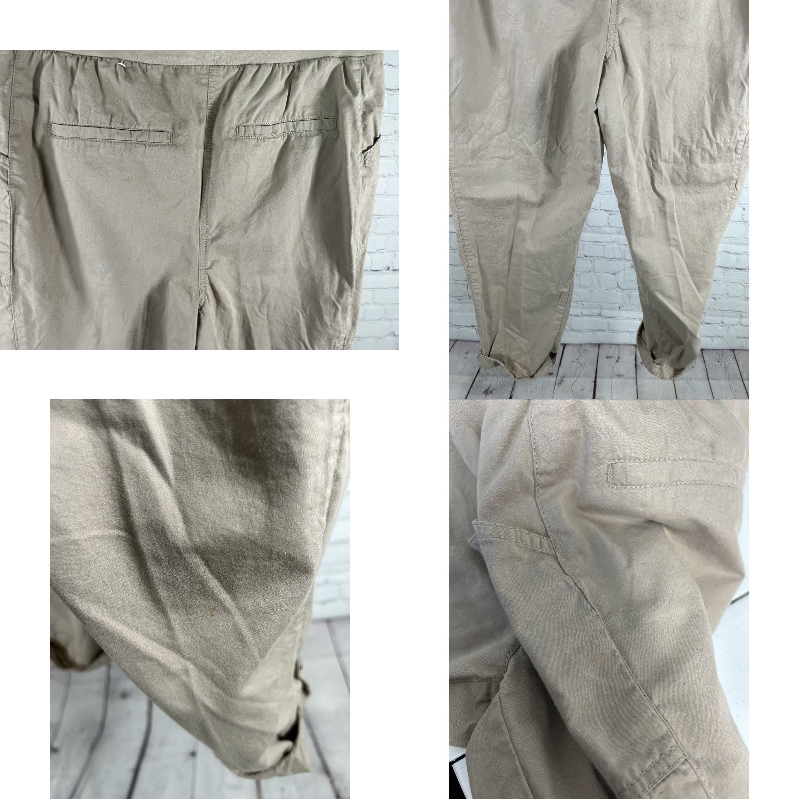 Vintage Chicos Tan Pants Elastic Waist Pull On High Rise Roll Tab Size 2.5 (34x26.5) Size 26" / US 2 / IT 38 - 8 Thumbnail