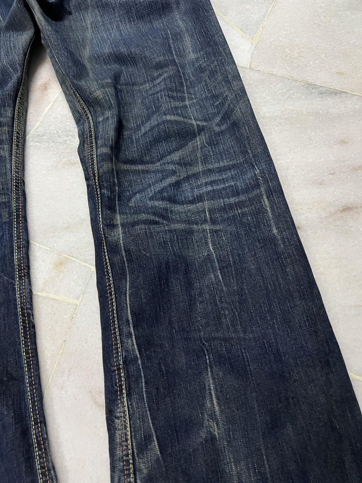 Edwin × Vintage 💥Flare💥Edwin 503 Blue Trip Distress Jean Size US 35 - 15 Thumbnail