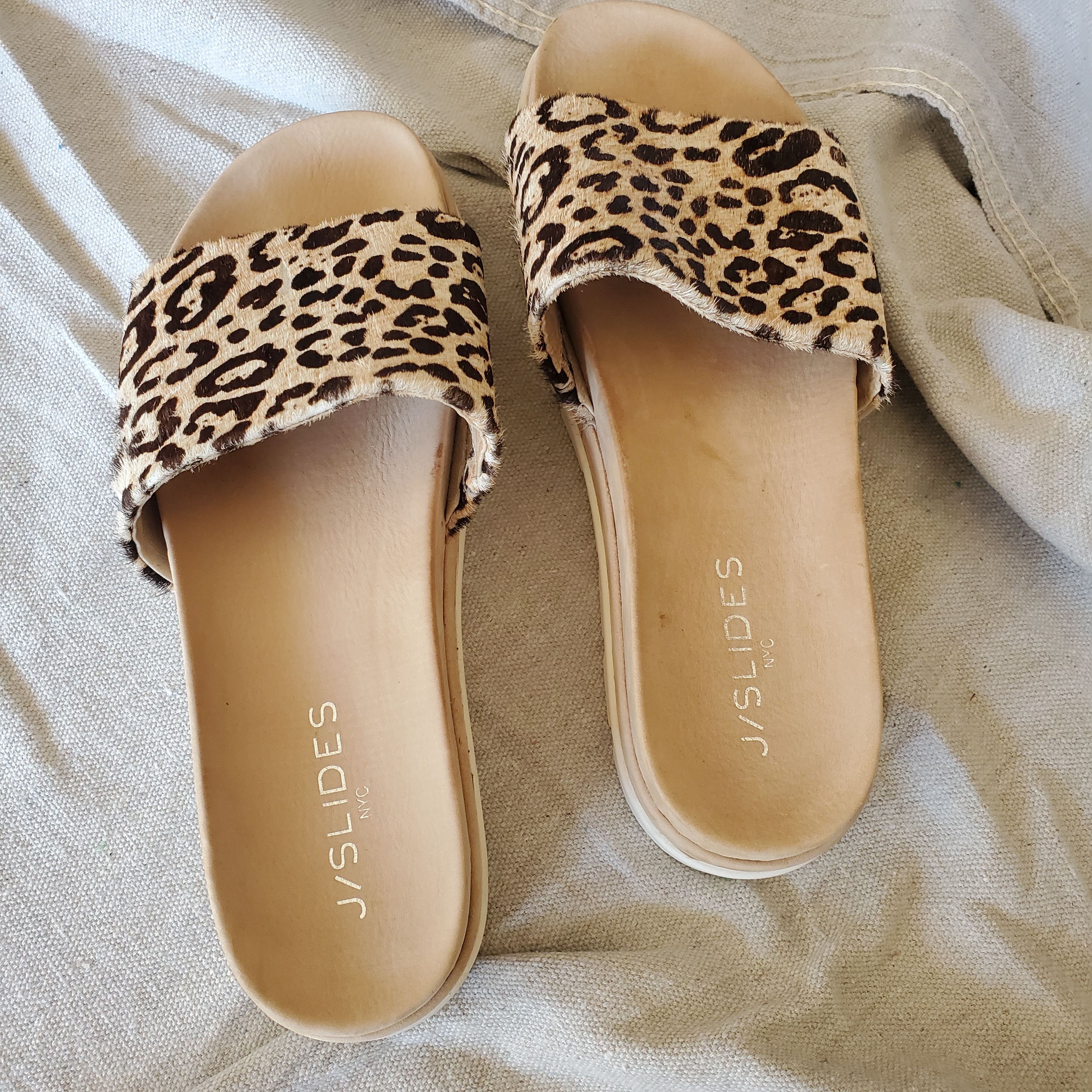 J/Slides J/Slides Leopard Print Calf Hair Platform Leather Beige Size US 8 / IT 38 - 2 Thumbnail