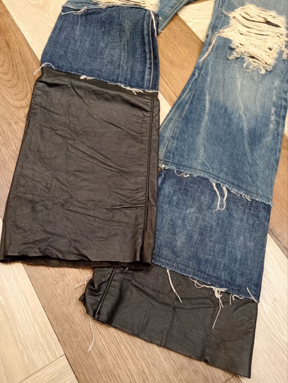 BUFFALO BOBS BUFFALO JEANS JAPAN HAGI MIX LEATHER FLARED DENIM PANTS Size US 30 / EU 46 - 4 Thumbnail