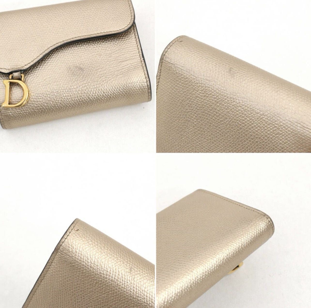 Dior Christian Dior Metallic Gold Grained Calfskin Saddle Lotus W Size ONE SIZE - 3 Thumbnail