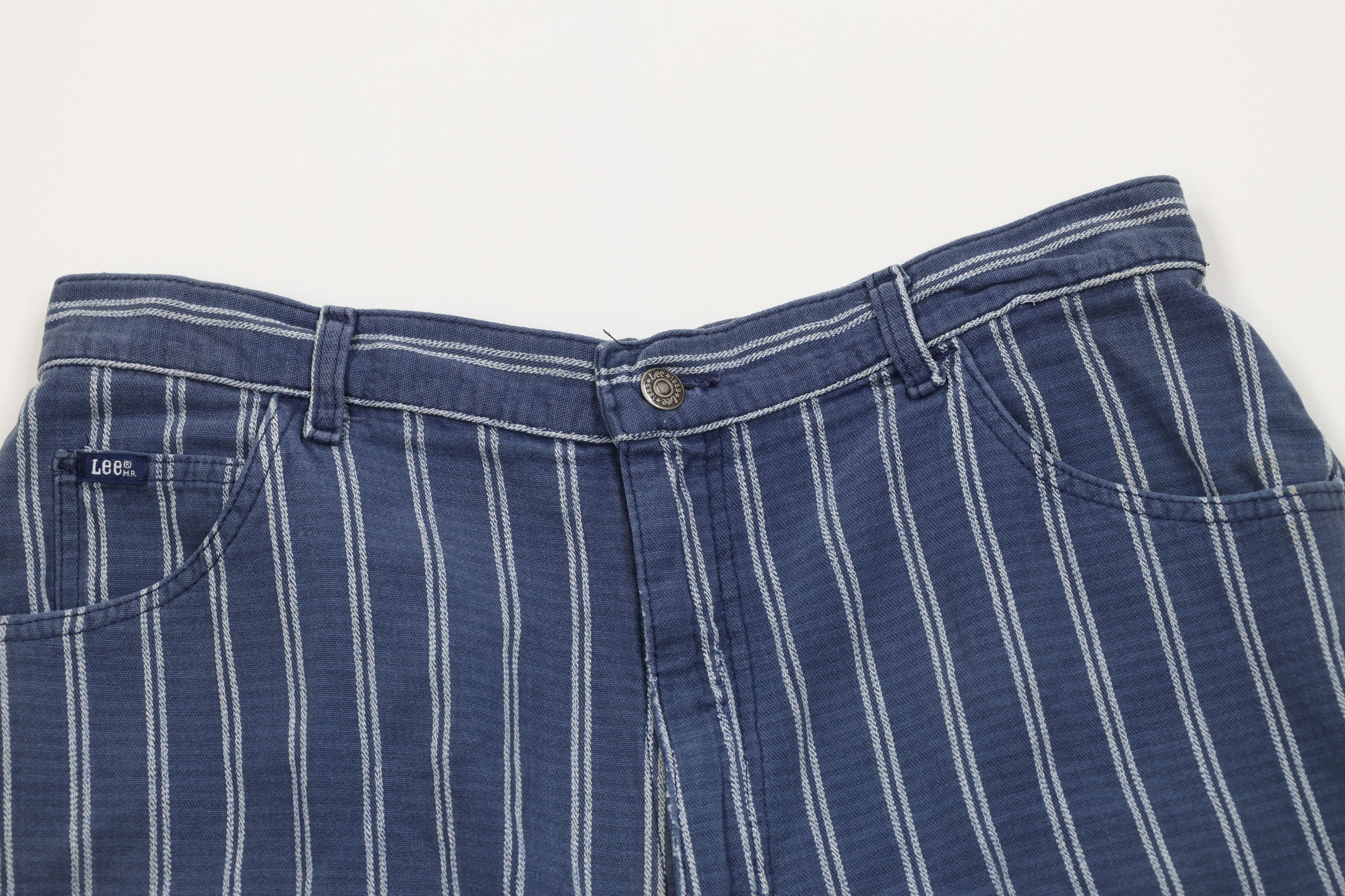 Lee Vintage 90s Lee Striped Above Knee Denim Jean Shorts Blue Size US 34 / EU 50 - 2 Thumbnail
