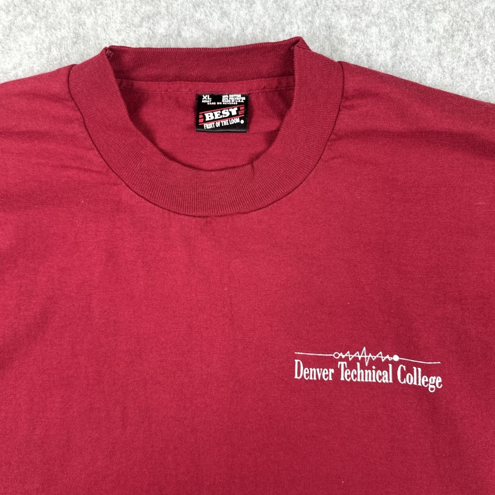 Fruit Of The Loom VINTAGE Fruit Of The Loom Best XL Red Single Stitch Shirt USA Made Denver Technical College 90s Mens XL Red Shirt Size US XL / EU 56 / 4 - 5 Thumbnail