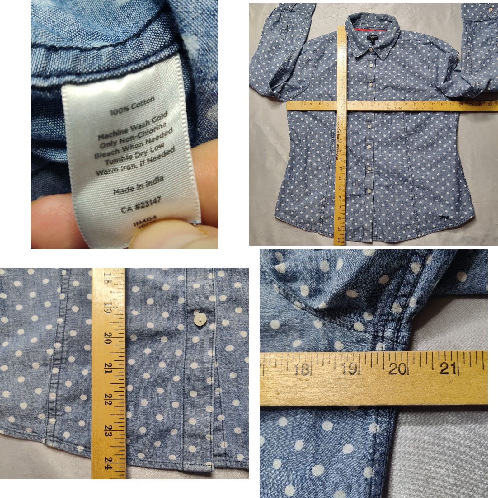 Talbots TALBOTS Women Petites 12P Blue Polka Dot Denim Button-Up Shirt Size XL / US 12-14 / IT 48-50 - 8 Thumbnail