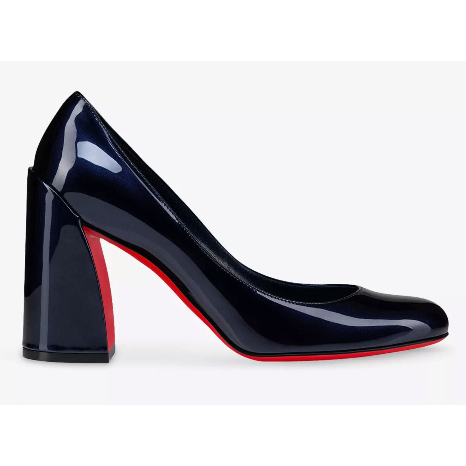 Christian Louboutin Louboutin Miss Sab 85 Zaffiro Navy Patent Block Heel Pump 37 Size US 7 / IT 37 - 3 Thumbnail