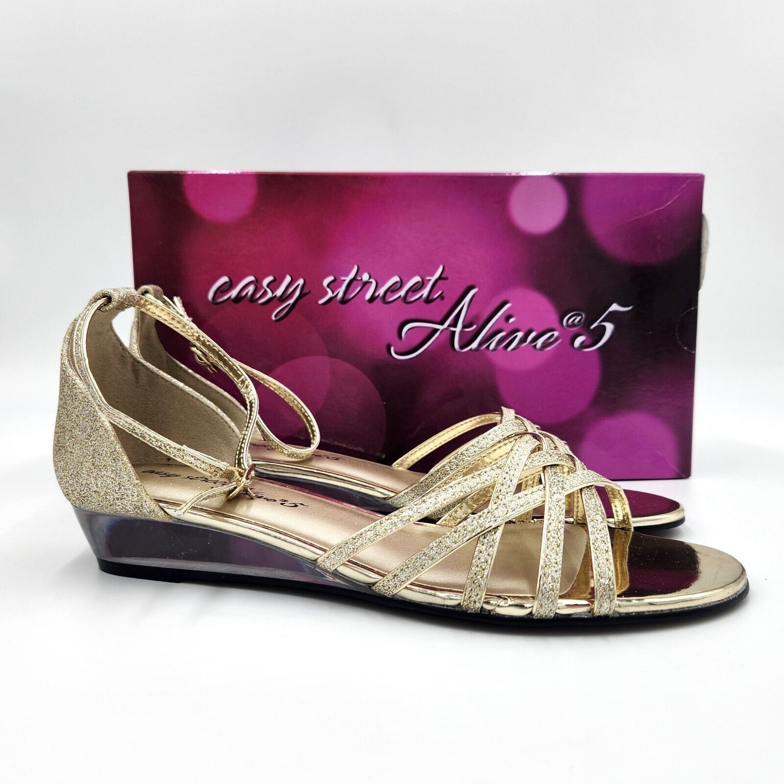The Unbranded Brand Easy Street Women Gold Glitter Wedge Evening Sandals 8.5 Size US 8.5 / IT 38.5 - 3 Thumbnail