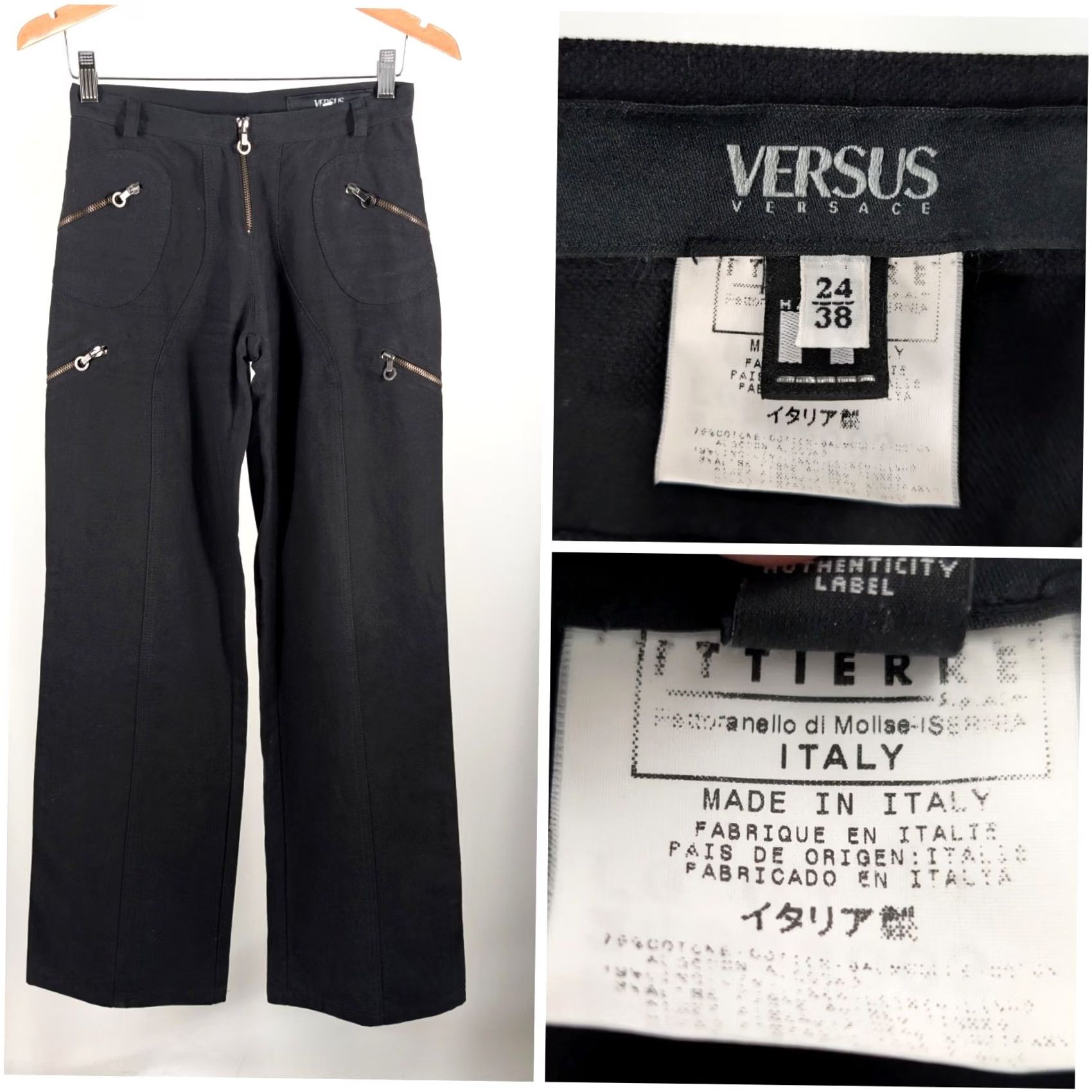 Versace VINTAGE Versus Versace Black Pants 90s Flare Wide Leg Zipper 24 Italy Women Size 42" / US 20 - 2 Thumbnail