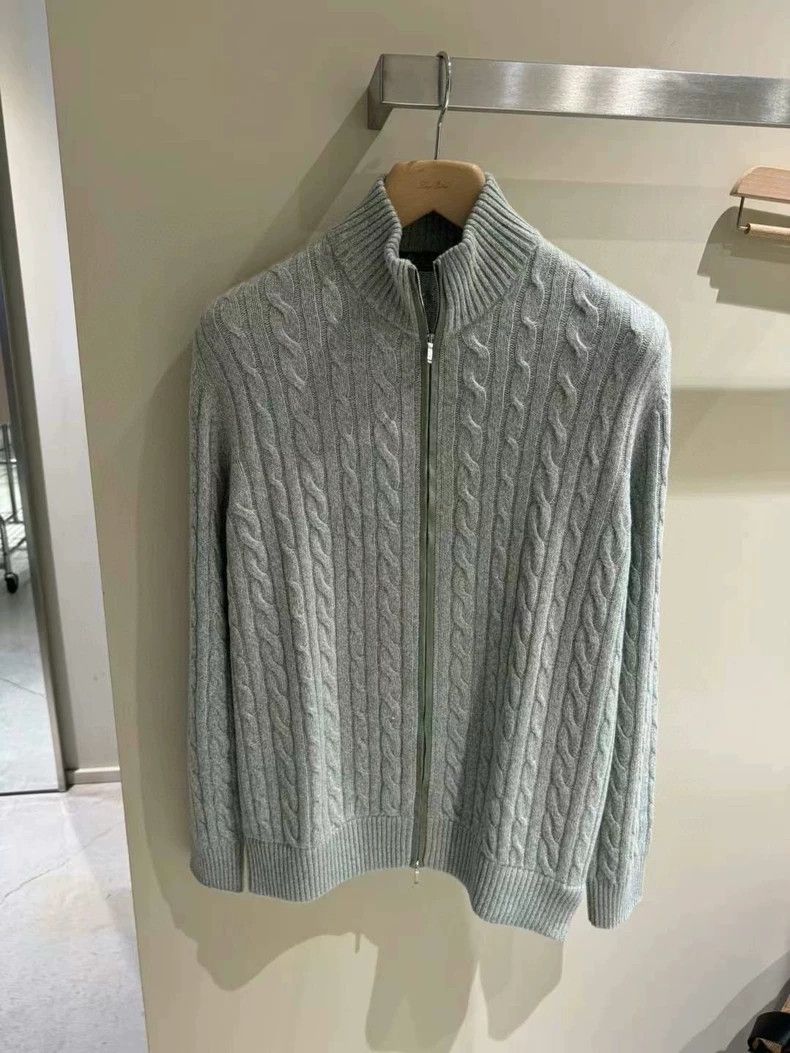 Loro Piana LORO PIANA Autumn and winter men's collar knit cardigan Size US XXL / EU 58 / 5 - 1 Thumbnail