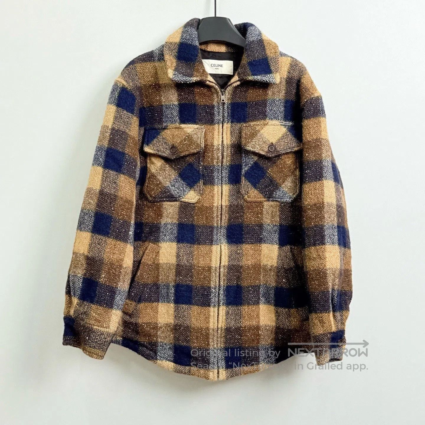 Celine Celine Brown Blue Plaid Wool Flannel Zip Shirt Jacket. Size US M / EU 48-50 / 2 - 1 Thumbnail