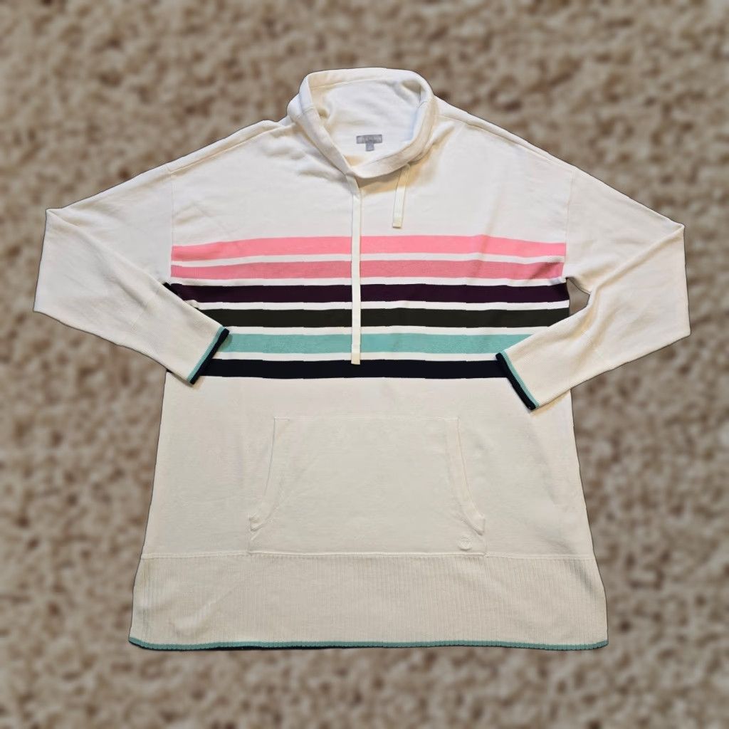 Talbots Talbots Sweater Women 1X White Pink Stripe Cowl Neck Pockets Casual Comfort Shirt Size XL / US 12-14 / IT 48-50 - 1 Thumbnail