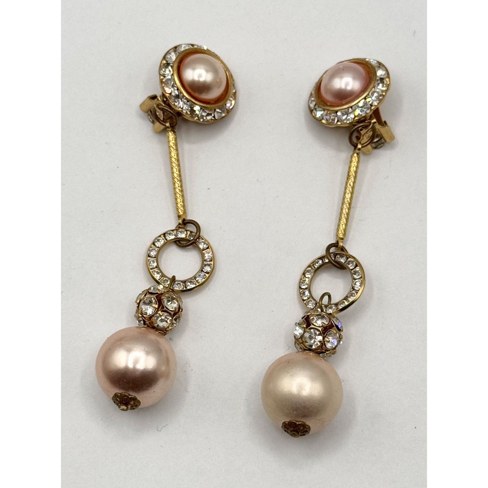 Vintage Vintage rhinestone faux pearl dangle drop statement earrings Size ONE SIZE - 4 Thumbnail