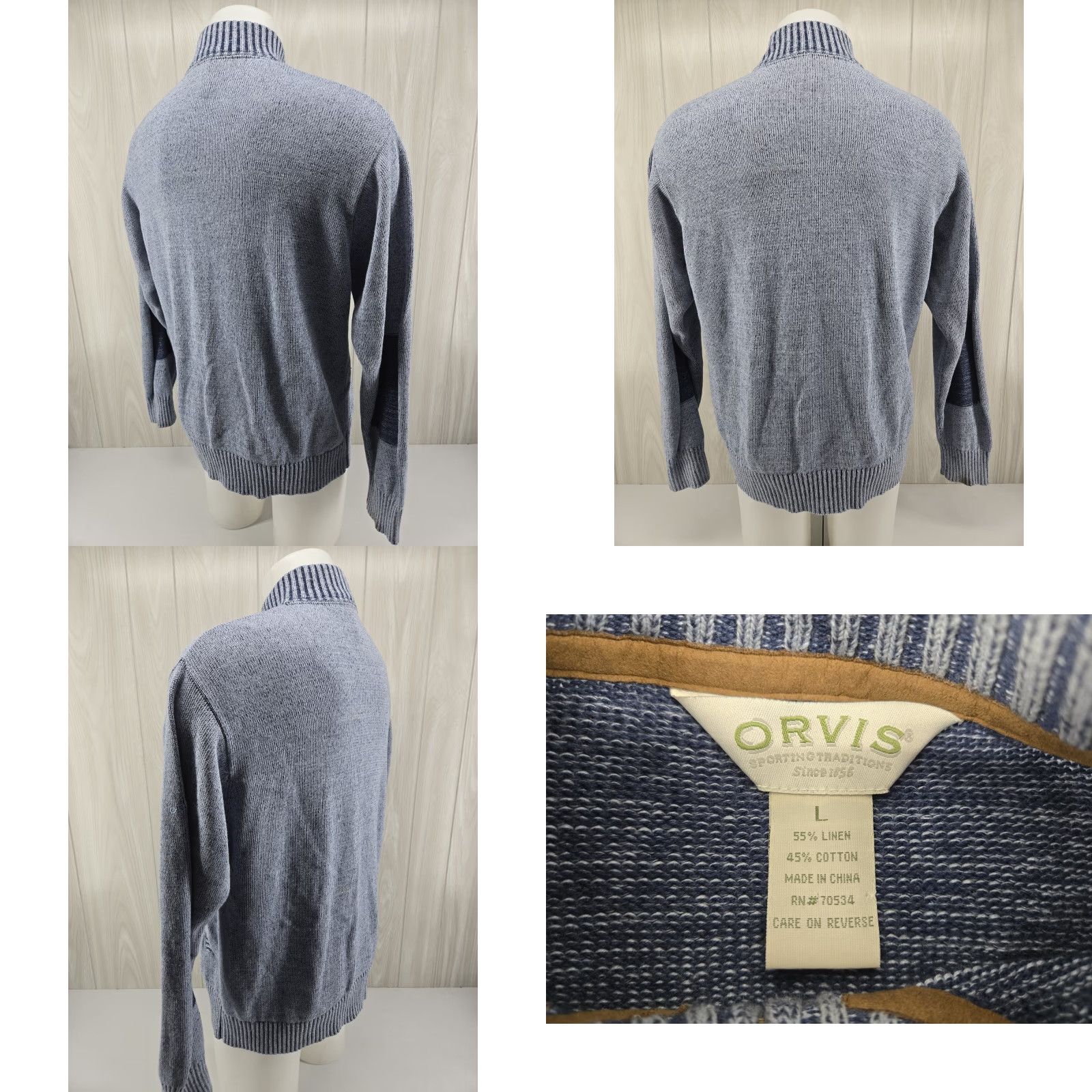 Orvis VINTAGE Orvis Fisherman Sweater Mens Large Knit Full Zip Blue Size US L / EU 52-54 / 3 - 8 Thumbnail