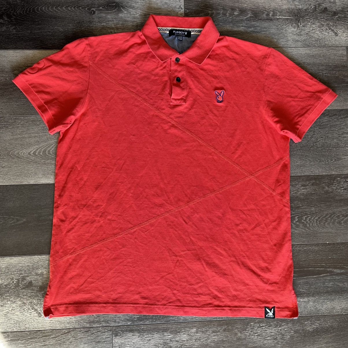 Playboy × Vintage Vintage 1990s Playboy Bunny Rabbit Head Logo Polo Shirt Red Size US L / EU 52-54 / 3 - 1 Thumbnail