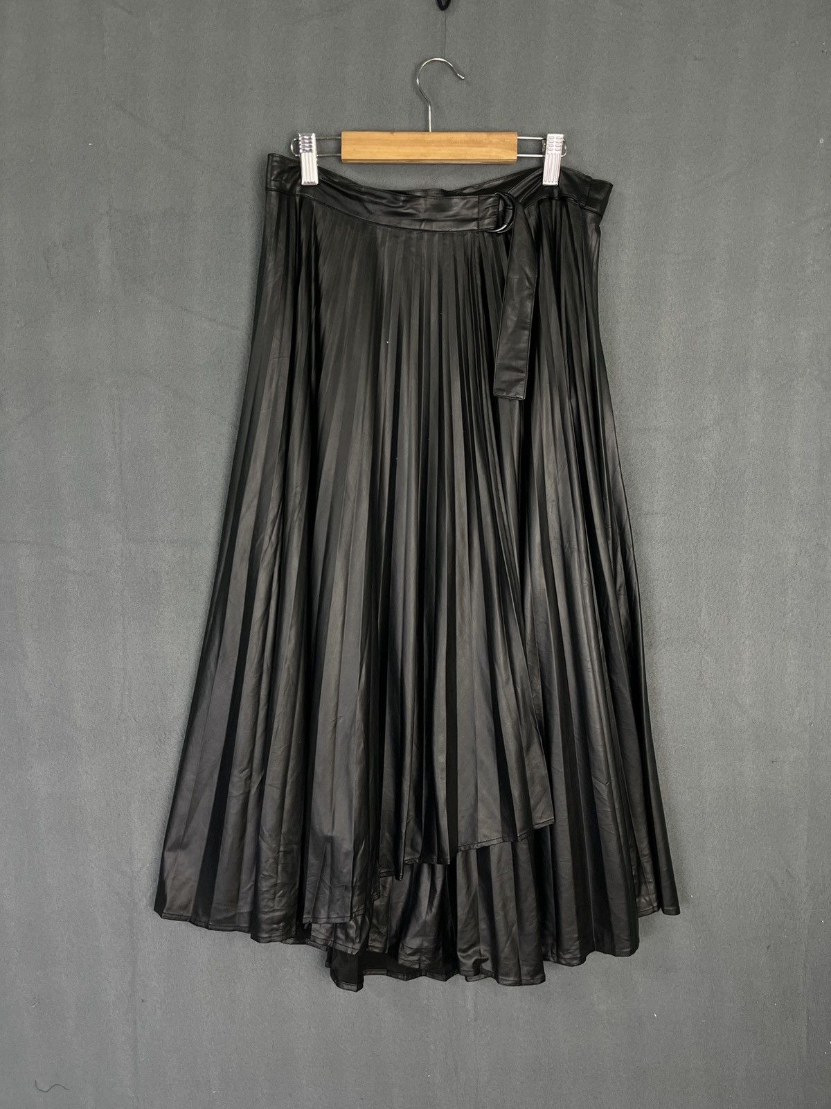 Zara Faux Leather Wrap Pleated Midi Skirt