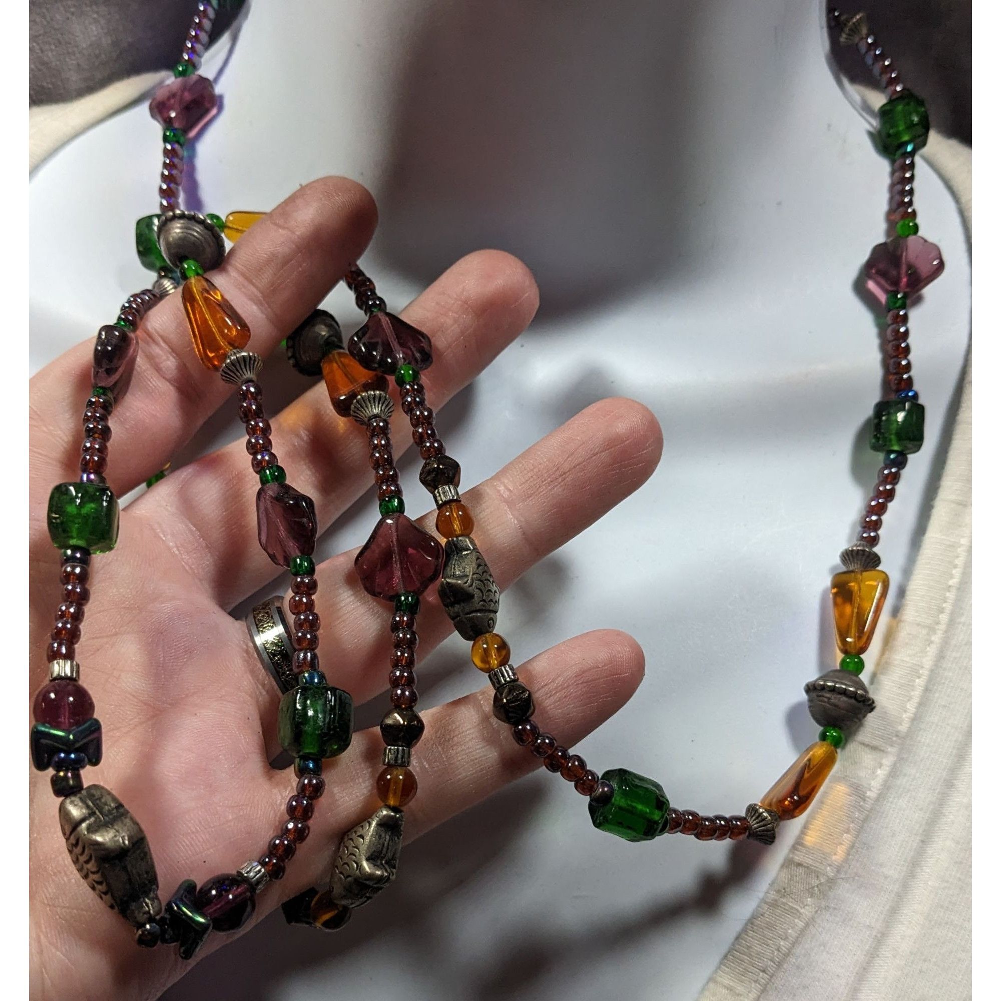 Other Handmade Glass Beaded Fish Charm Necklace Size ONE SIZE - 3 Thumbnail