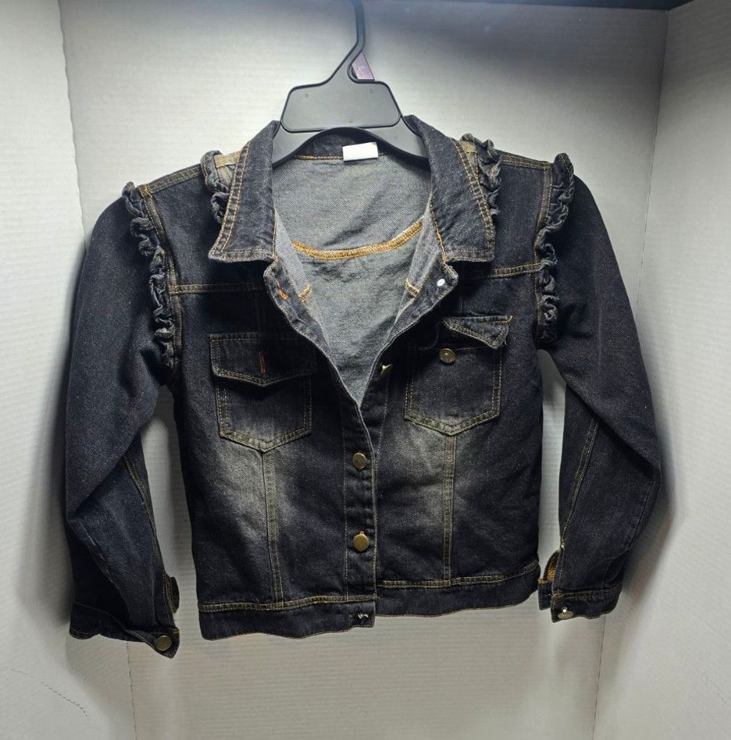 The Unbranded Brand Girls Mud Kingdom Black Ruffle Jean Jacket Size 10 Size M / US 6-8 / IT 42-44 - 1 Thumbnail