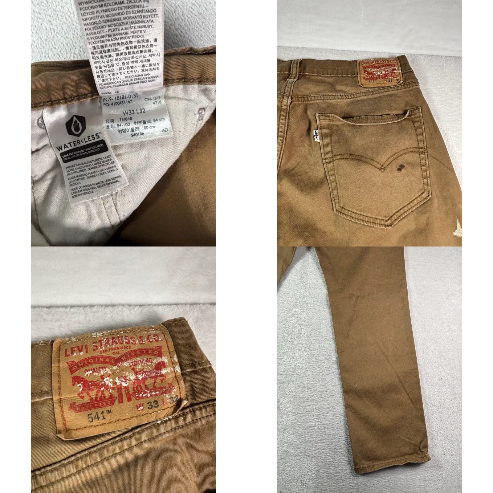 Levi's Levi's Jeans Mens 33x32 Brown Straight Leg Distressed Outdoor Workwear Denim Cotton 541 505 Grunge Mens Size US 33 - 8 Thumbnail