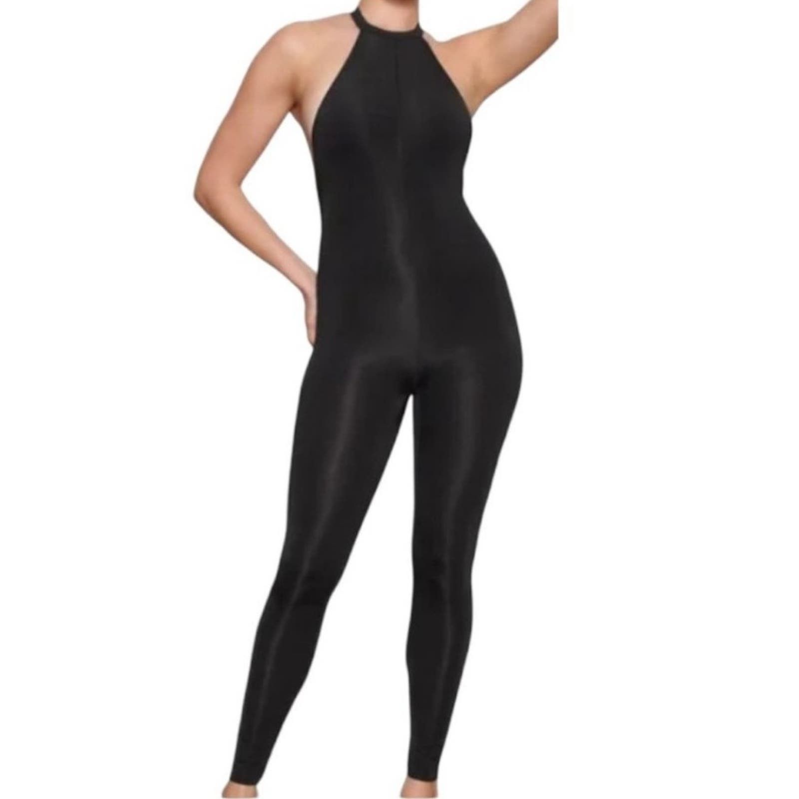 image of Skims Jelly Sheer Full Halter Bodysuit In Onyx in Black, Women's (Size 26)