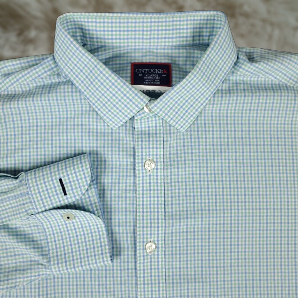 UNTUCKit UNTUCKit Button-Up Shirt Mens XL Green Blue Check Long Sleeve Casual Modern Preppy Size US XL / EU 56 / 4 - 1 Thumbnail