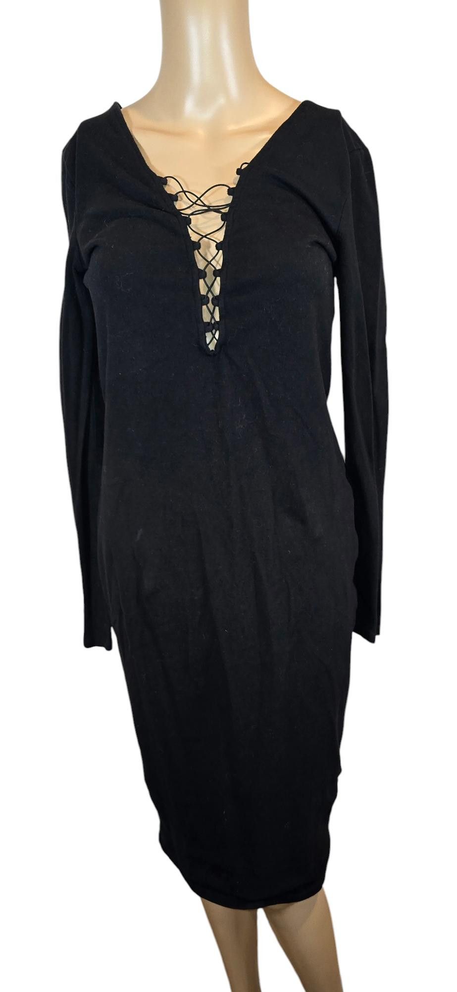 Forever 21 Forever 21 Black Lace-Up Long Sleeve Dress Size L / US 10 / IT 46 - 1 Thumbnail