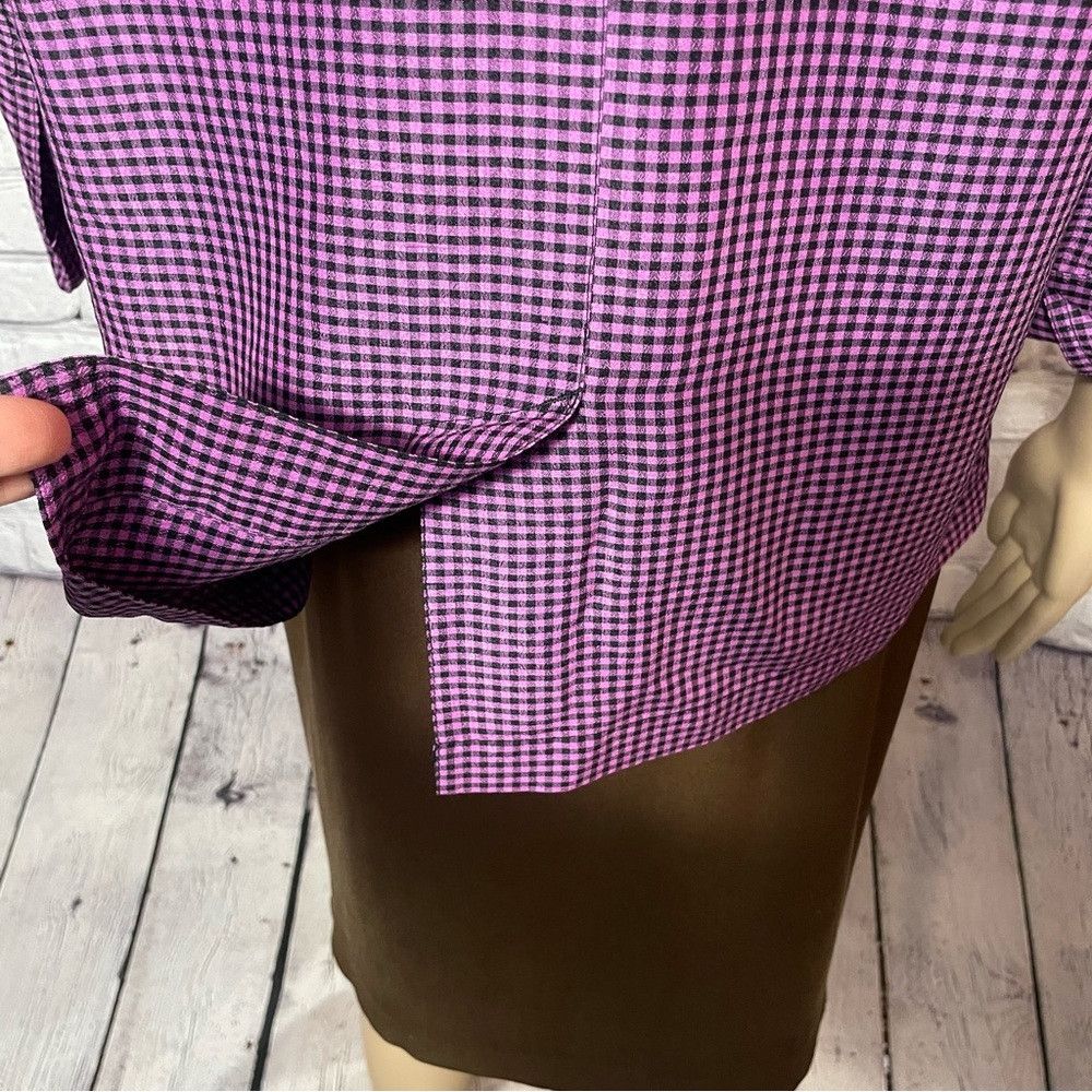 Chicos Chico's Design Silk Purple Plaid 3/5 Sleeve Shirt Size 1 US Size M / US 6-8 / IT 42-44 - 9 Thumbnail