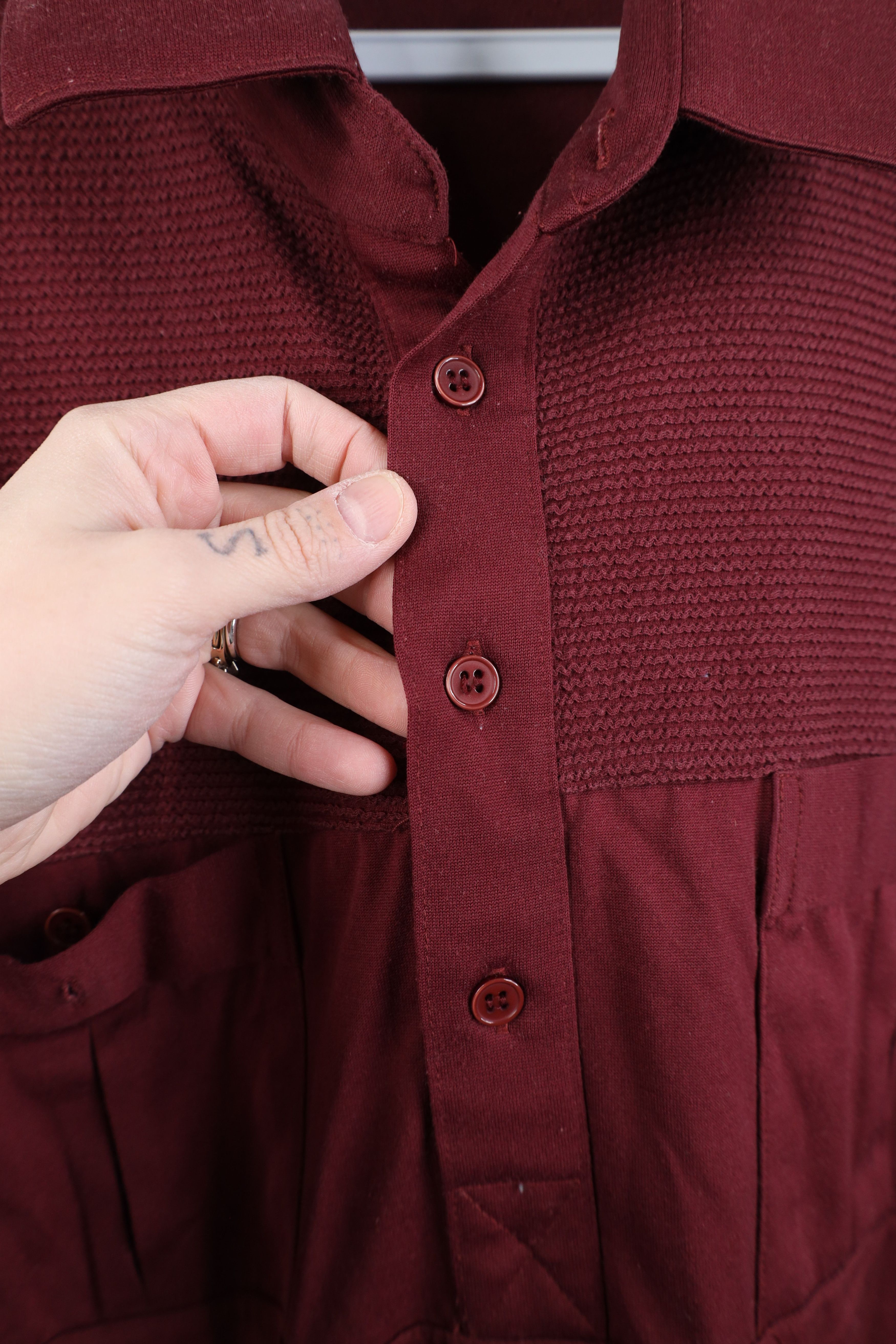 Vintage Vintage 90s Streetwear Knit Pullover Polo Shirt Burgundy Mob Size US XL / EU 56 / 4 - 7 Thumbnail