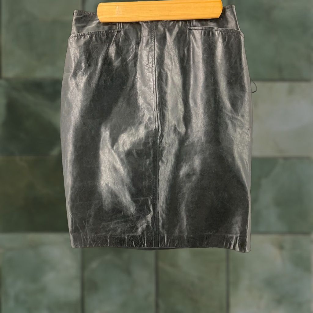 Linda Allard Ellen Tracy Skirt Womens 4 Leather Knee Length Black Pencil Straight 90s