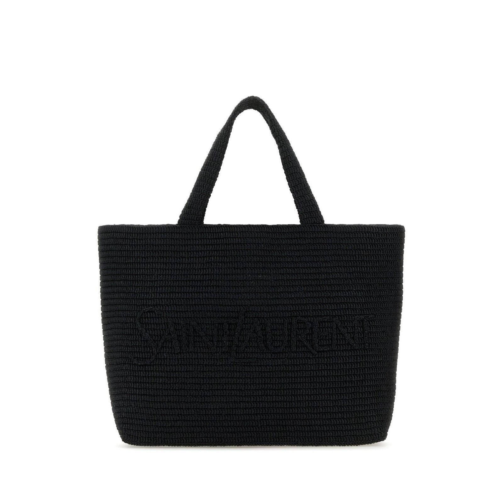 Saint Laurent Black Raffia Shopper Tote Bag New & Authentic