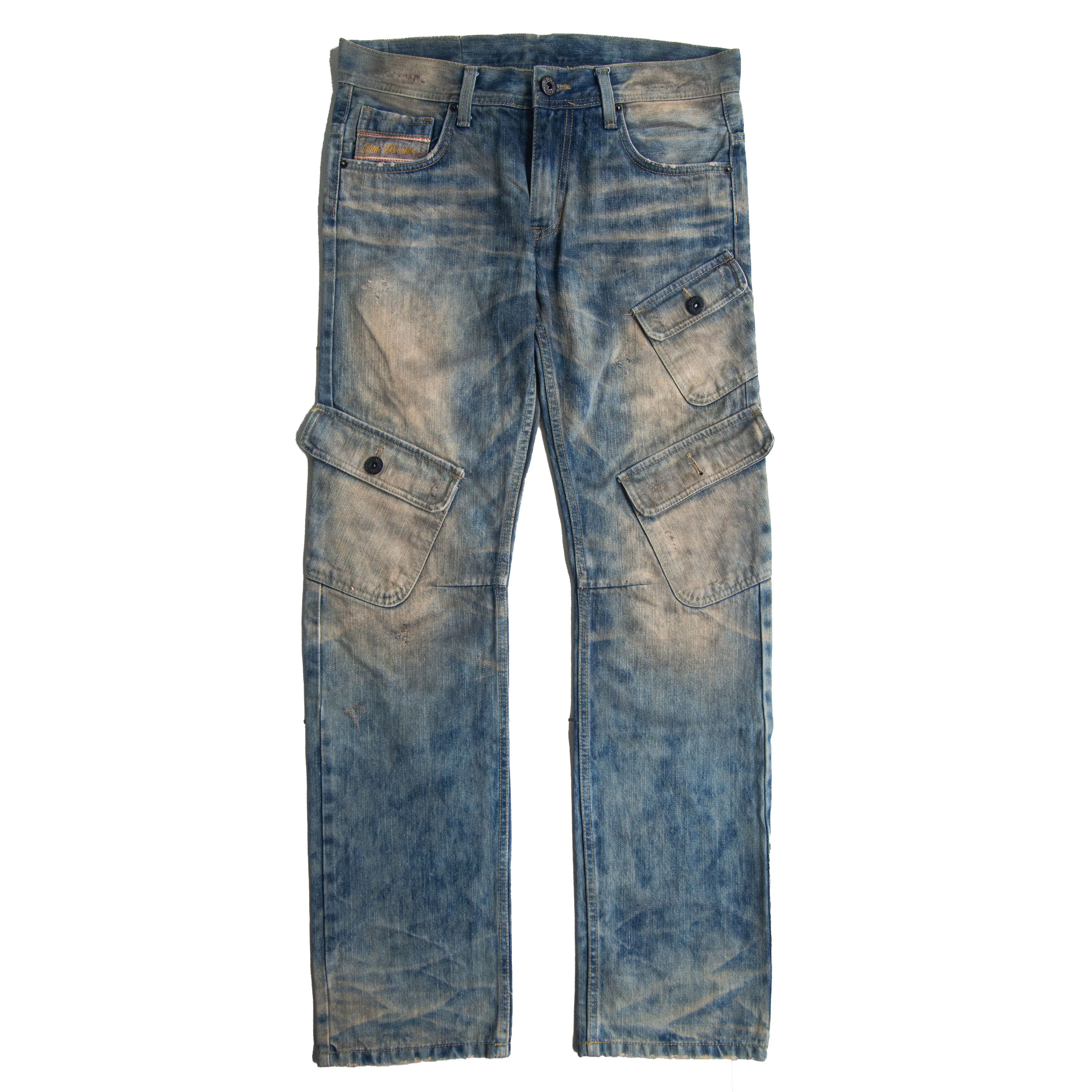Japanese Brand SICK🔥Thrashed Cargo Denim Stone Wash LITTLE BROKLYN Size US 32 / EU 48 - 1 Thumbnail