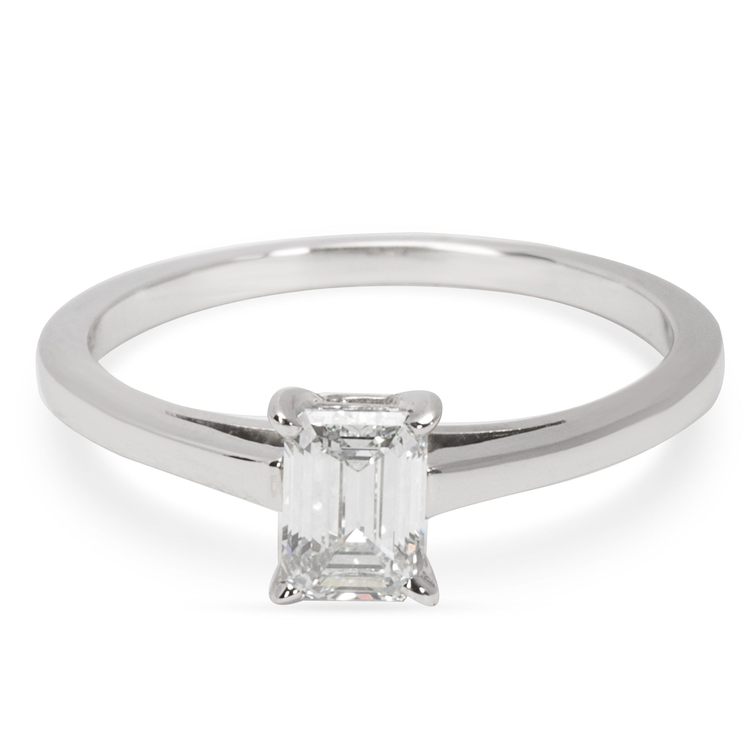 image of Cartier Emerald Cut Engagement Ring In Platinum (0.55 Ctw) in Silver, Women's