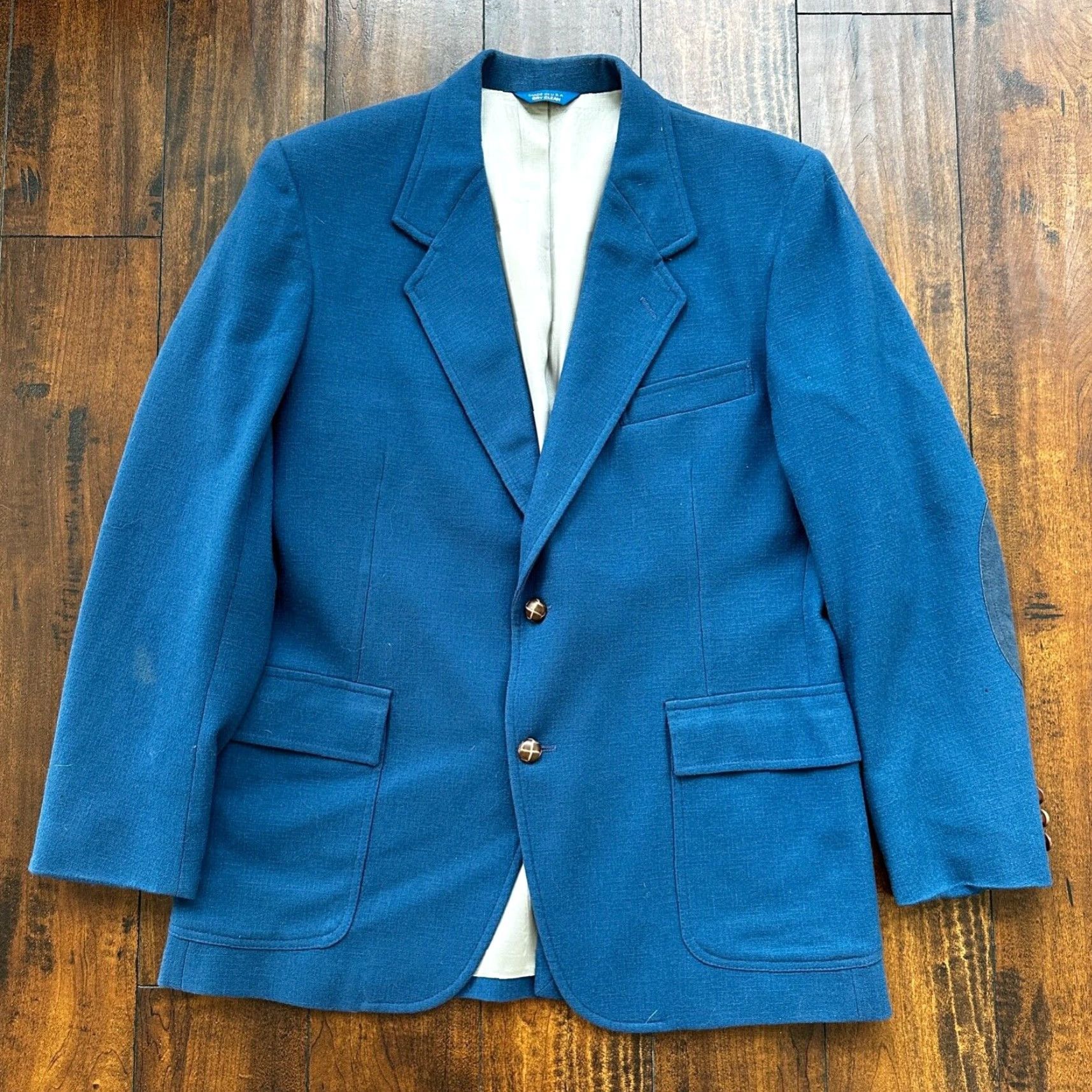 Pendleton VINTAGE Pendleton Blazer Jacket Men 42 Blue 100% Virgin Wool USA Tweed Notch Lapel Three-Button Suede Shoulder Pockets Size 42R - 2 Thumbnail