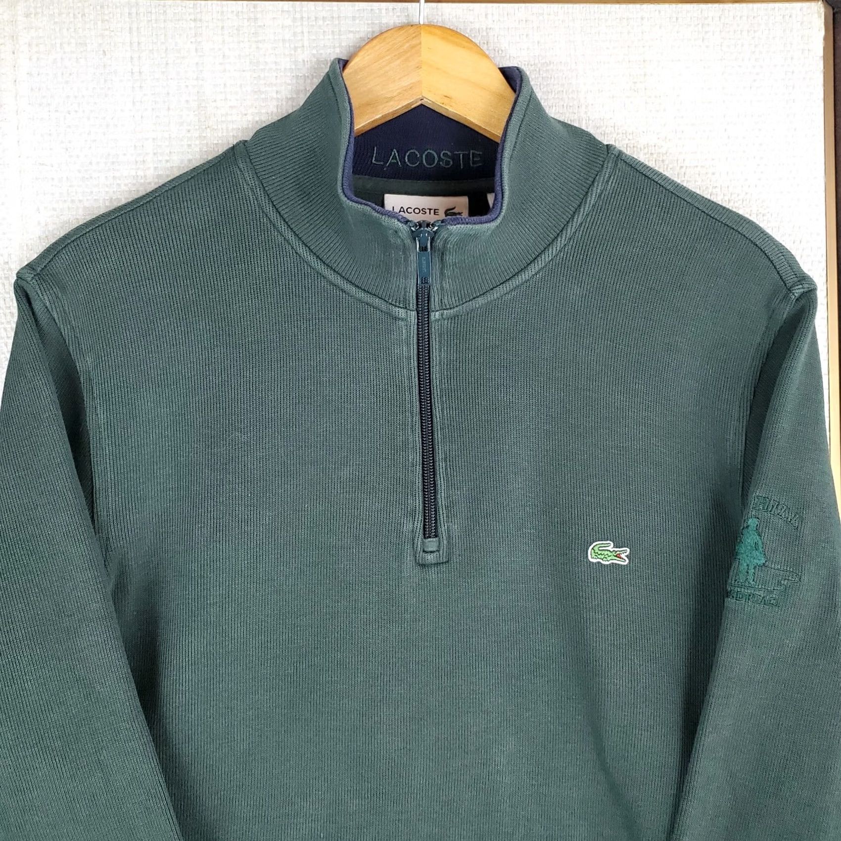 Lacoste LACOSTE 1/4 Zip Pullover XL Mens Golf Casual Green - Cog Hill Dubsdread Logo Embroidered, 100% Cotton Sweater/Sweatshirt Size US XL / EU 56 / 4 - 2 Thumbnail