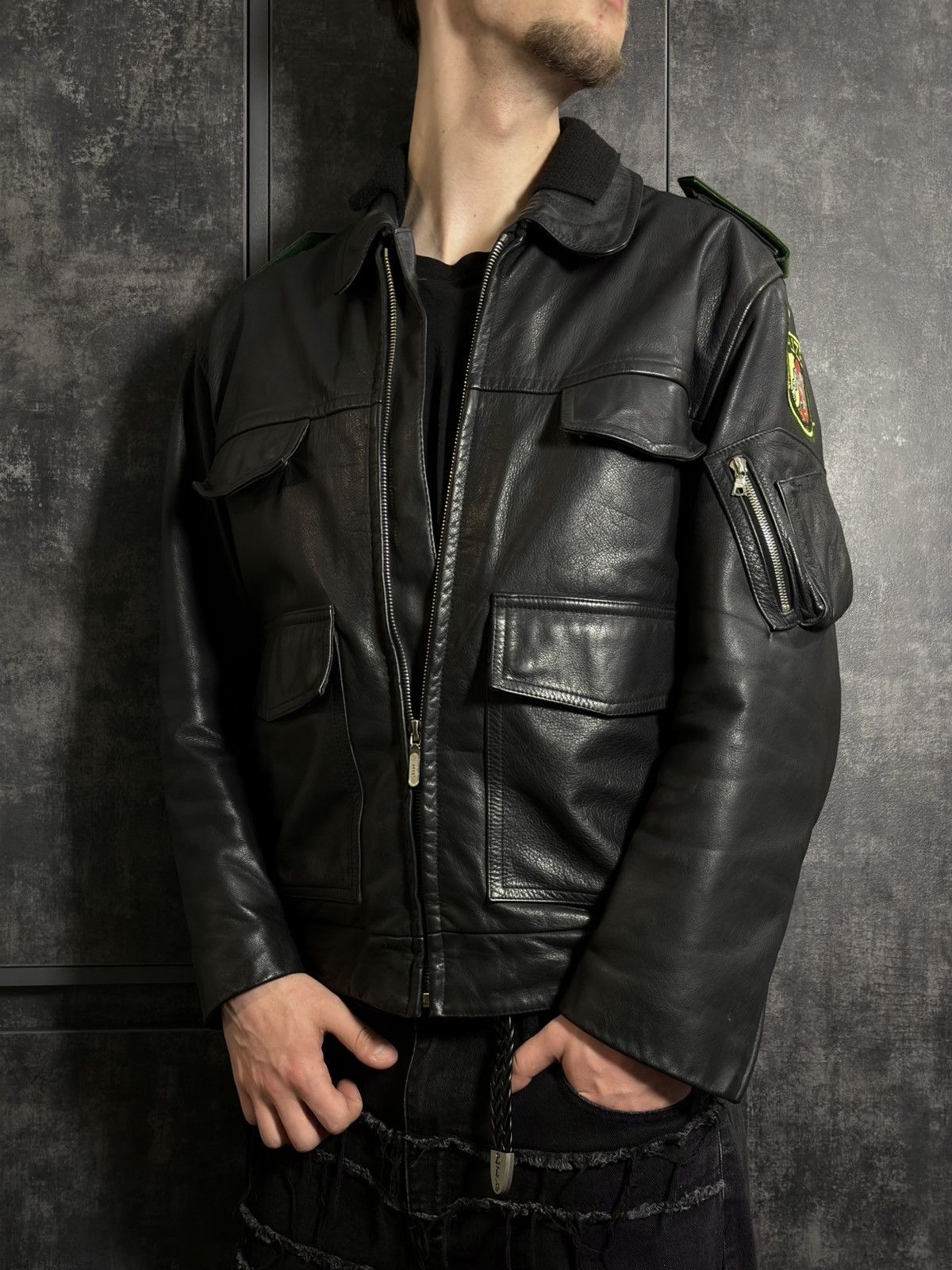 Vintage Crazy Vintage 90s Polizei Leather Aviator Jacket Vetements Size US L / EU 52-54 / 3 - 3 Thumbnail