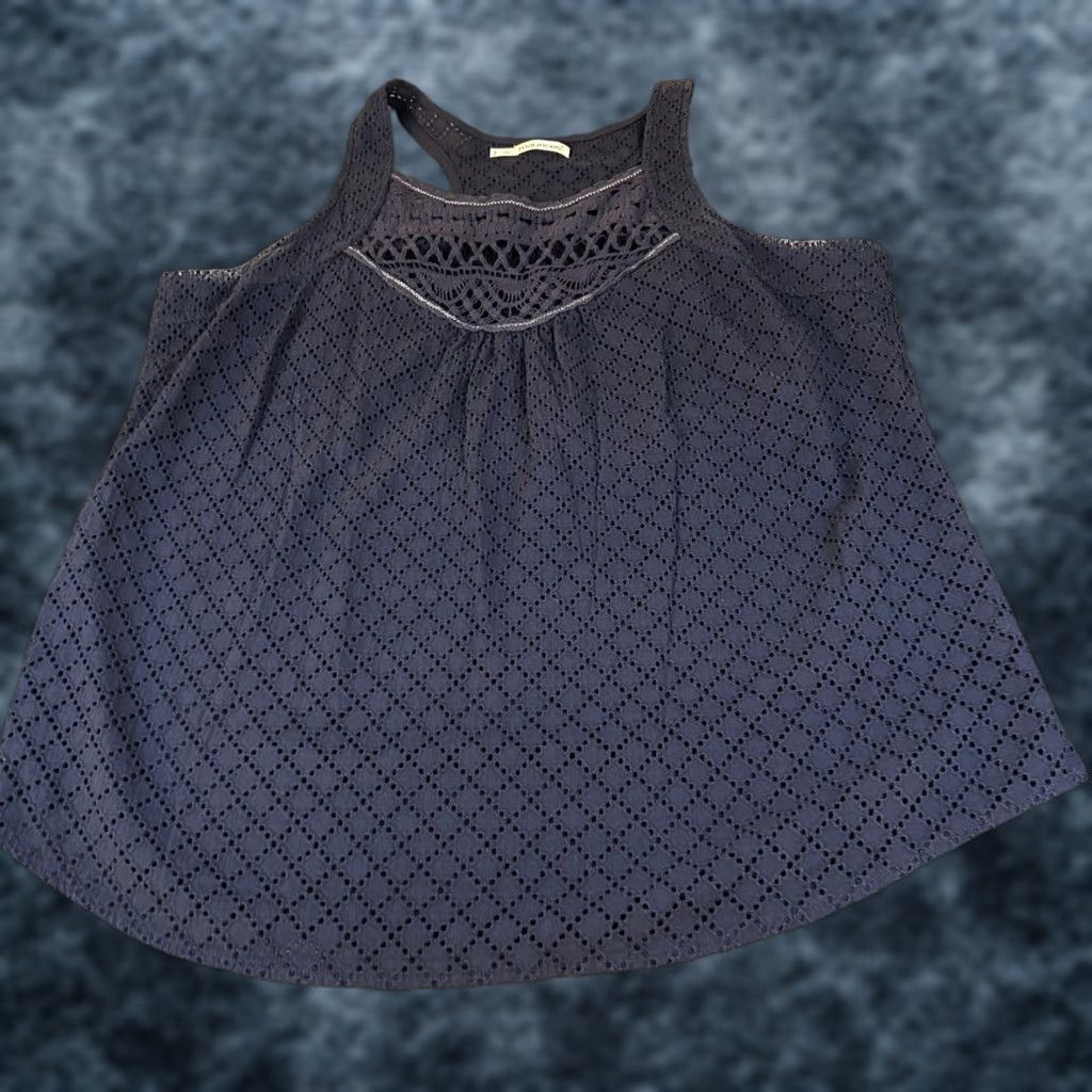 Vintage Maurices Tank Top Womens Navy Crochet Racerback Sleeveless Cotton Knit Camisole Square Neck Size 2 Size XS / US 0-2 / IT 36-38 - 1 Thumbnail