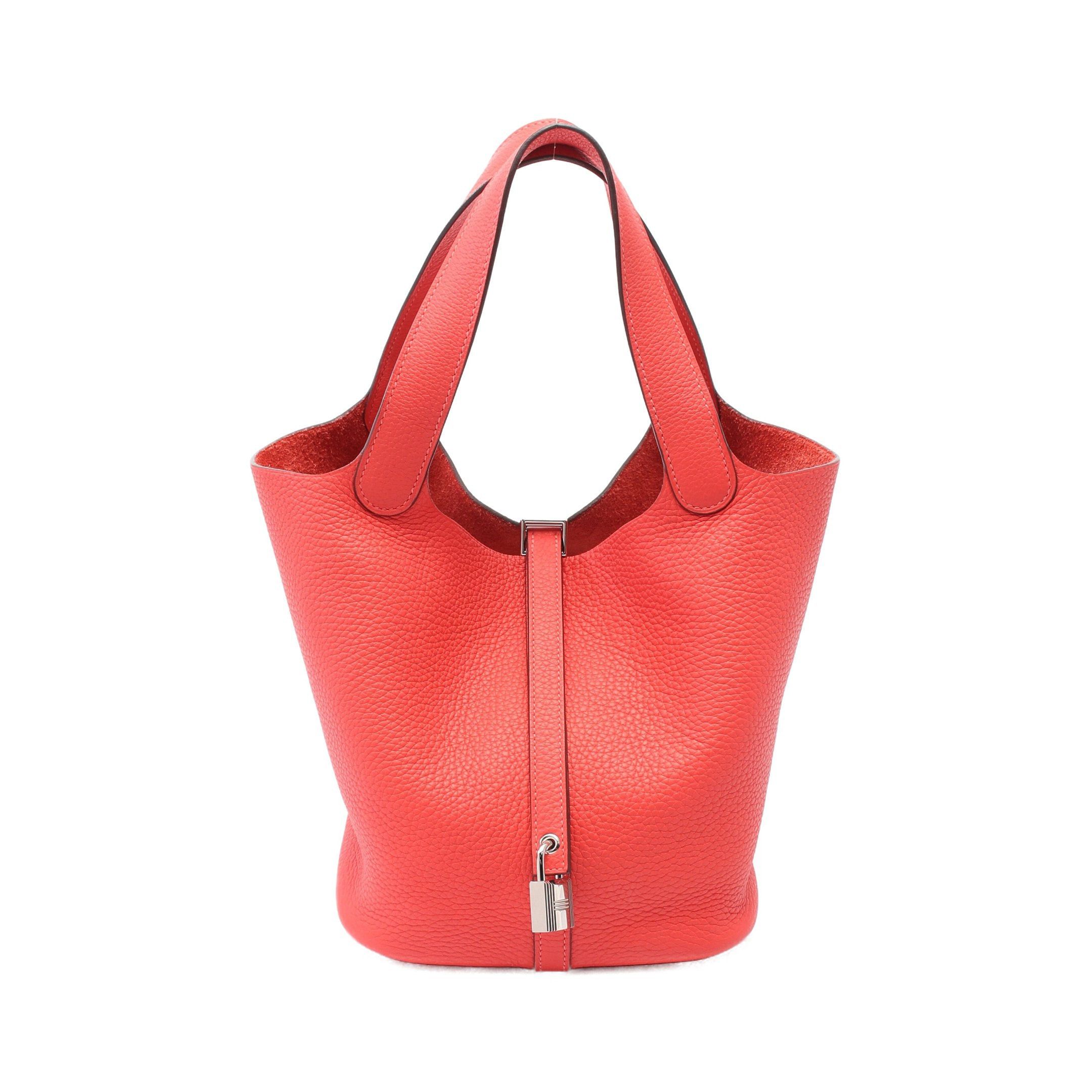 Hermes Hermes Picotane Lock Mm Rouge Pivoine Handbag Clemence Leather Pink Red Silver Hardware D Stamp Size ONE SIZE - 1 Thumbnail