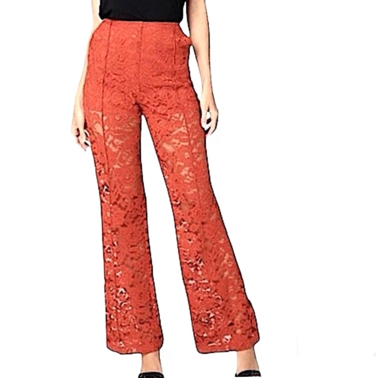 Bebe Bebe Orange Lace Flare Pants Women 0 Regular Inseam 32 Floral Bohemian Party/Cocktail Size 25" / US 0 / IT 36 - 2 Thumbnail