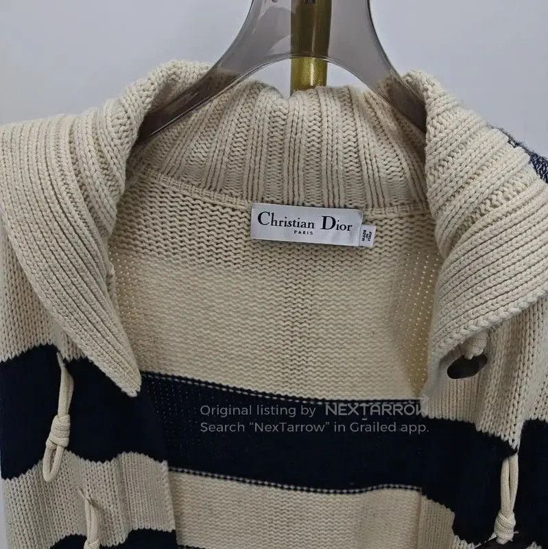 Dior Cream and Navy Striped Wool Long Sweater .