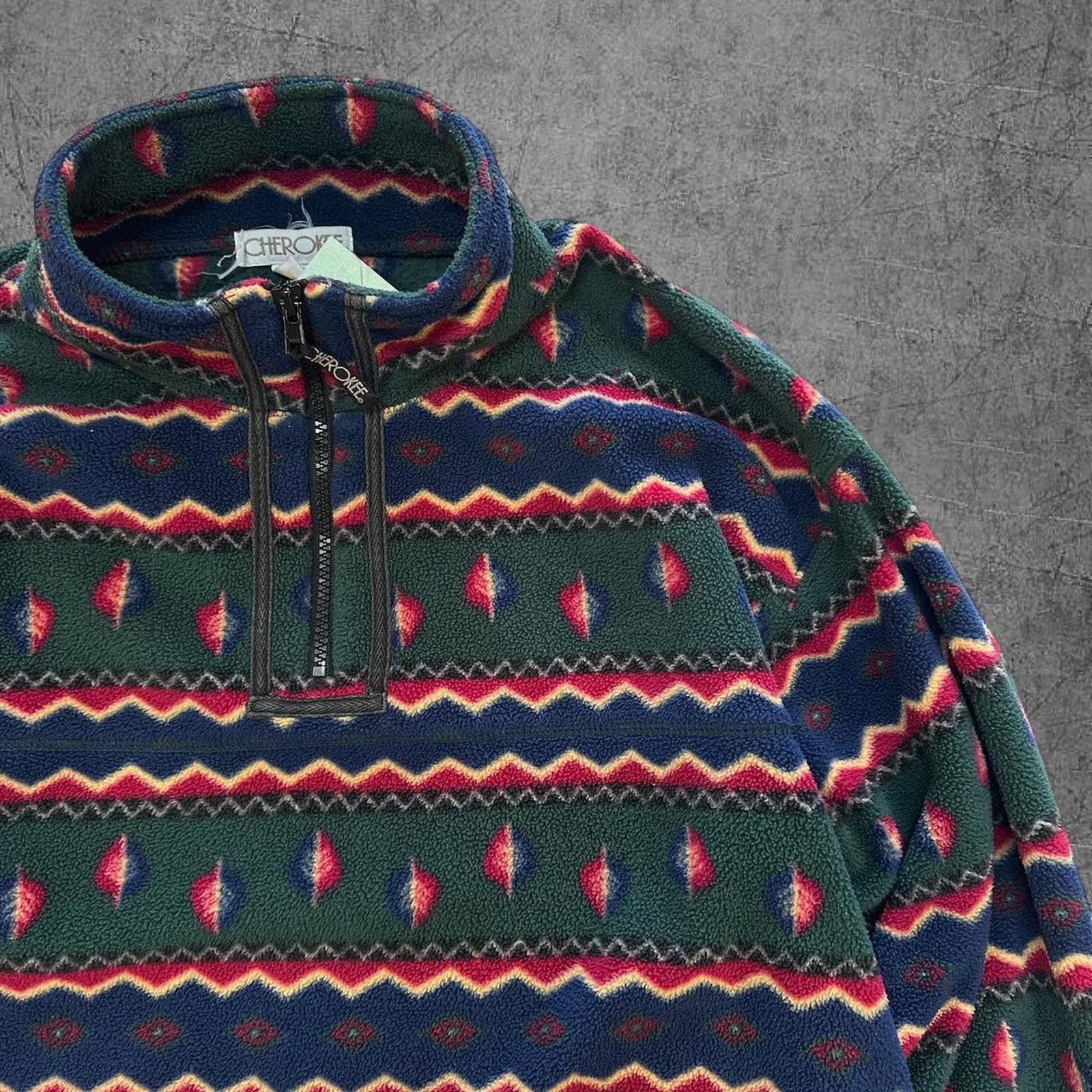 Vintage 90s Cherokee Abstract Quarter Zip Fleece Size US M / EU 48-50 / 2 - 2 Thumbnail