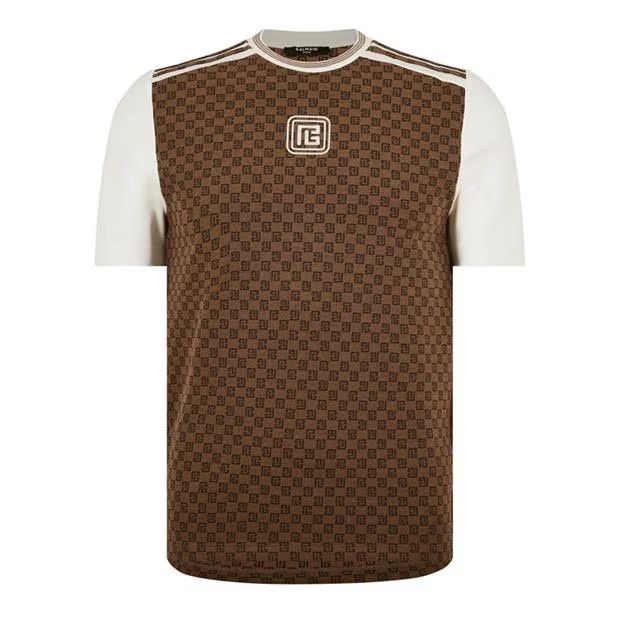 image of Balmain O1G2R1Mq0324 T- Shirts In Brown & White in Brown/White, Men's (Size Small)