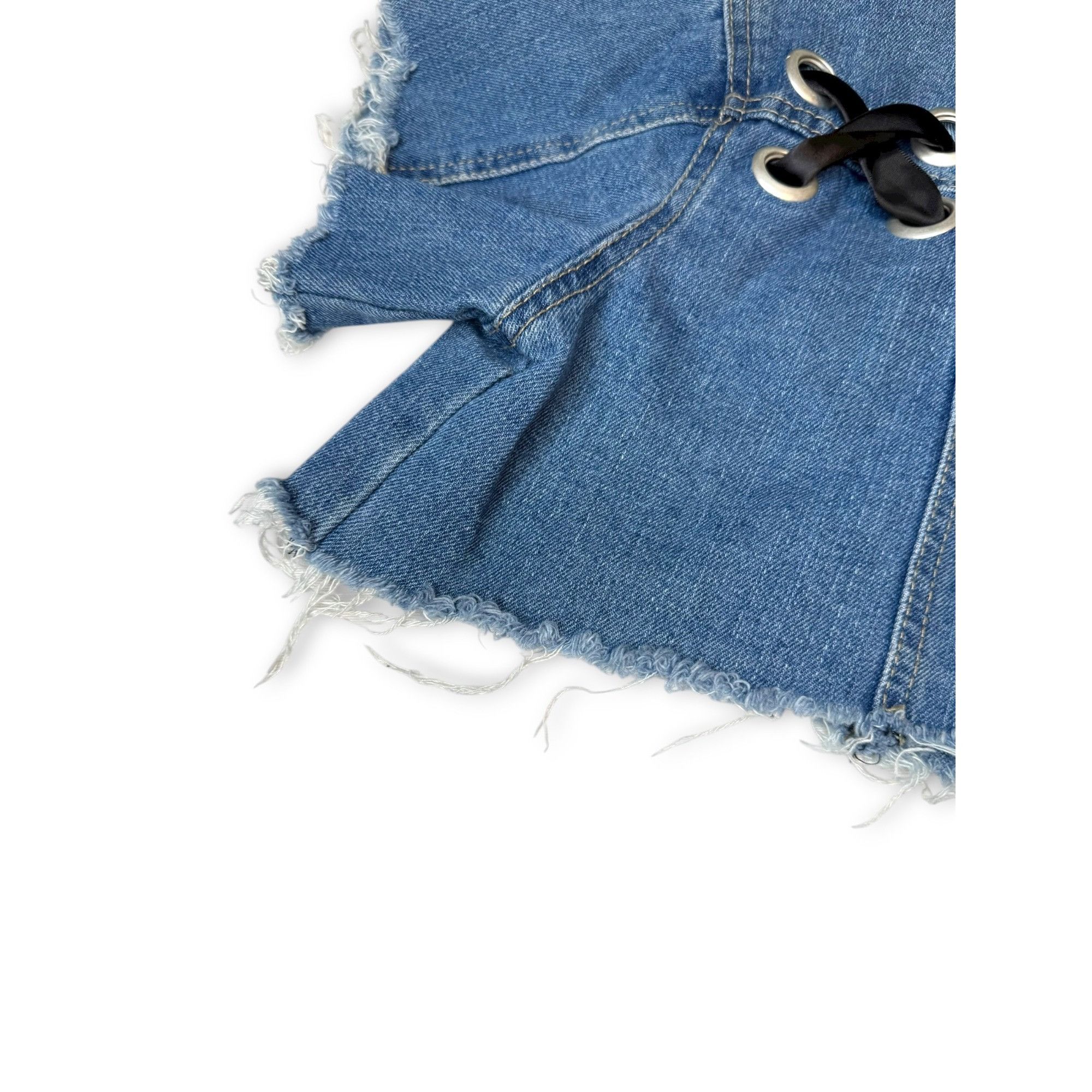 Almost Famous Crave Fame Denim Crop Jacket Distressed Hem Lace-Up Back Siz Size S / US 4 / IT 40 - 11 Thumbnail