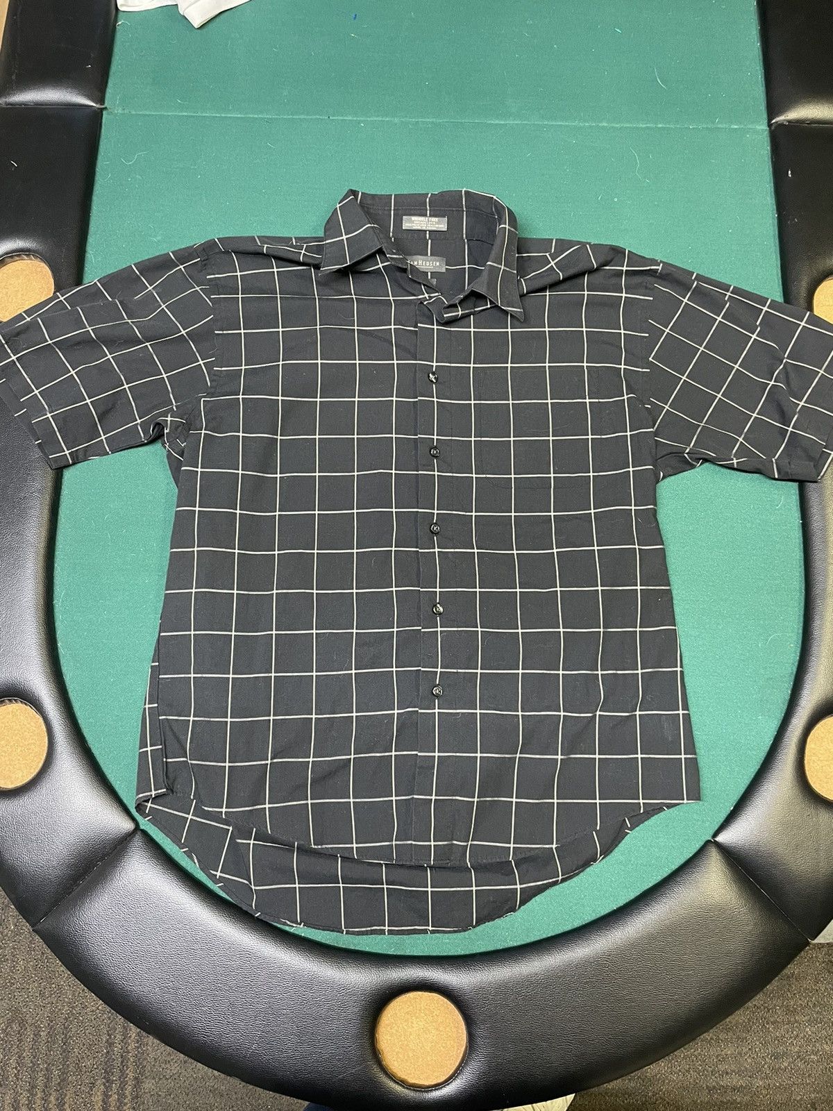 Van Heusen Van Heusen Black Windowpane Short Sleeve Button-Up Size US M / EU 48-50 / 2 - 2 Thumbnail