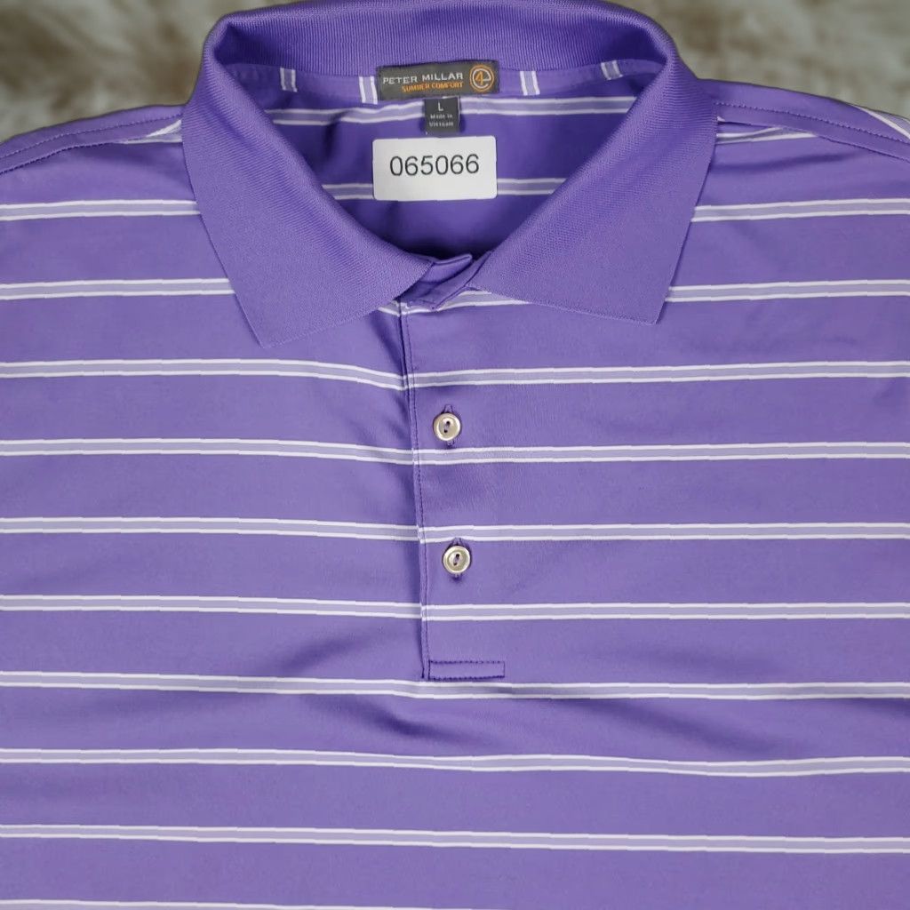 Peter Millar Peter Millar Polo Shirt Mens Large Purple Striped Summer Comfort Golf Shirt Size US L / EU 52-54 / 3 - 1 Thumbnail