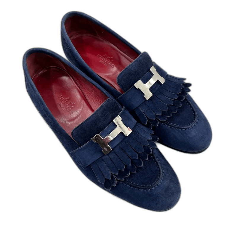 Hermes Hermes Navy Blue Silver Buckle Loafers Size 38 Size US 8 / EU 41 - 1 Thumbnail